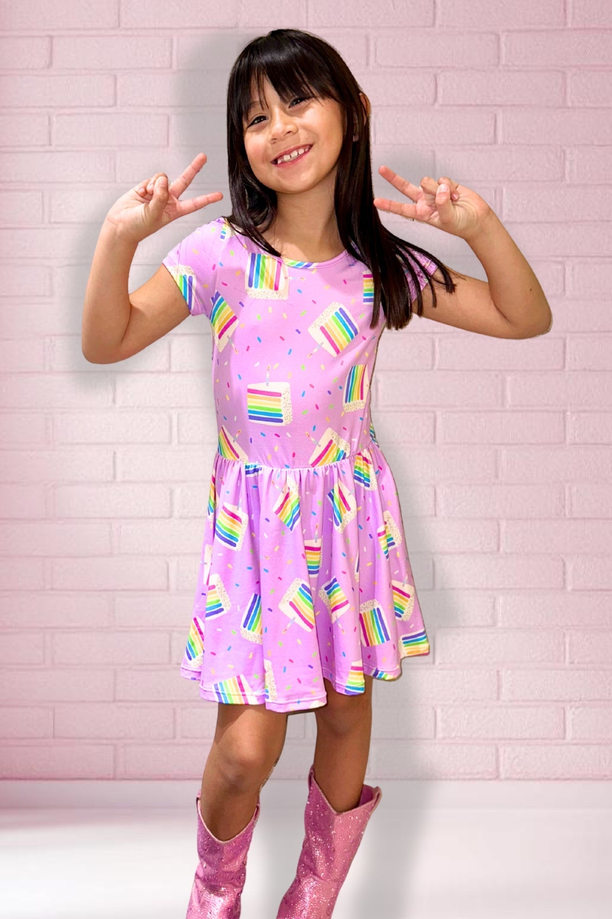 Simply Soft Short Sleeve Be Happy Dress - Rainbow Cupcakes