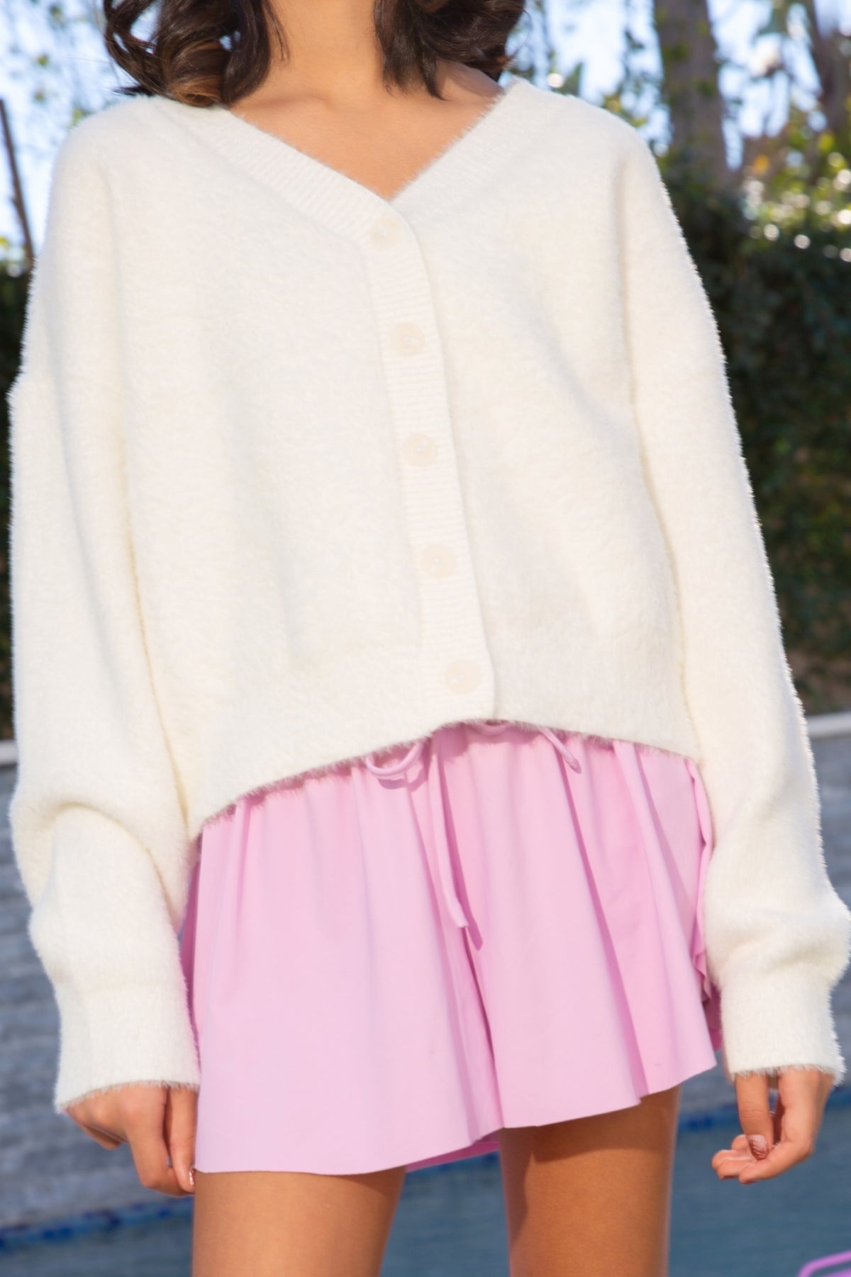 Fuzzy Soft Cardigan Sweater - Ivory