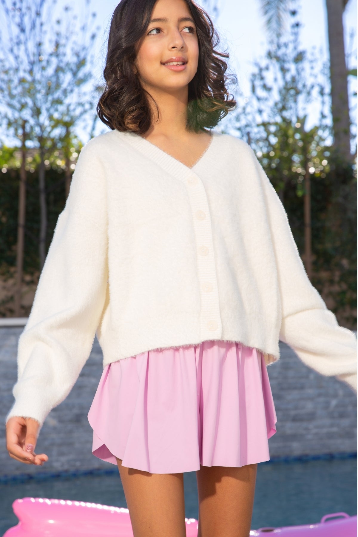 Fuzzy Soft Cardigan Sweater - Ivory