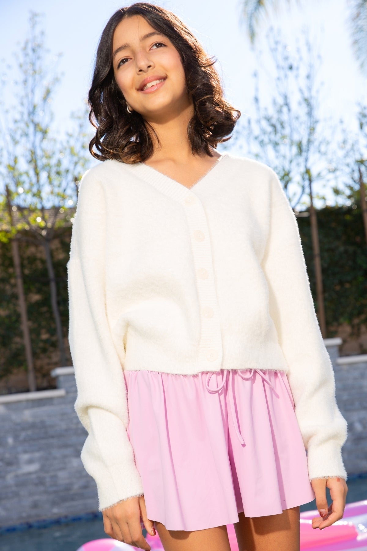 Fuzzy Soft Cardigan Sweater - Ivory