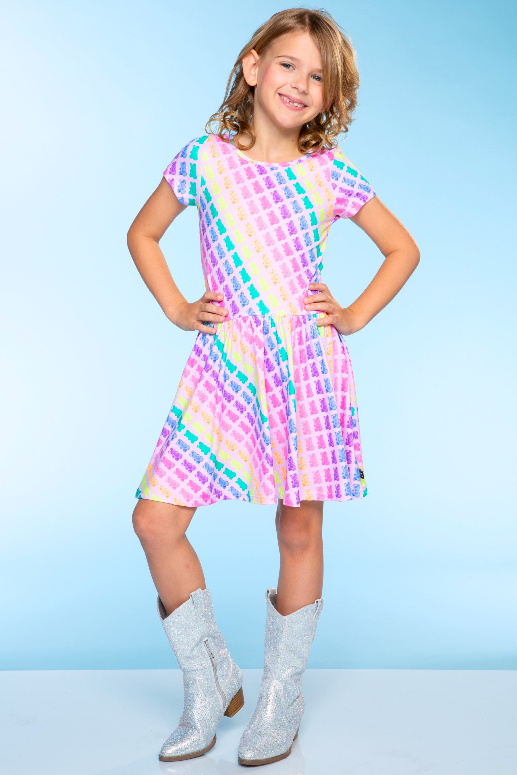 Simply Soft Short Sleeve Be Happy Dress - Tie Dye Rainbow Donuts
