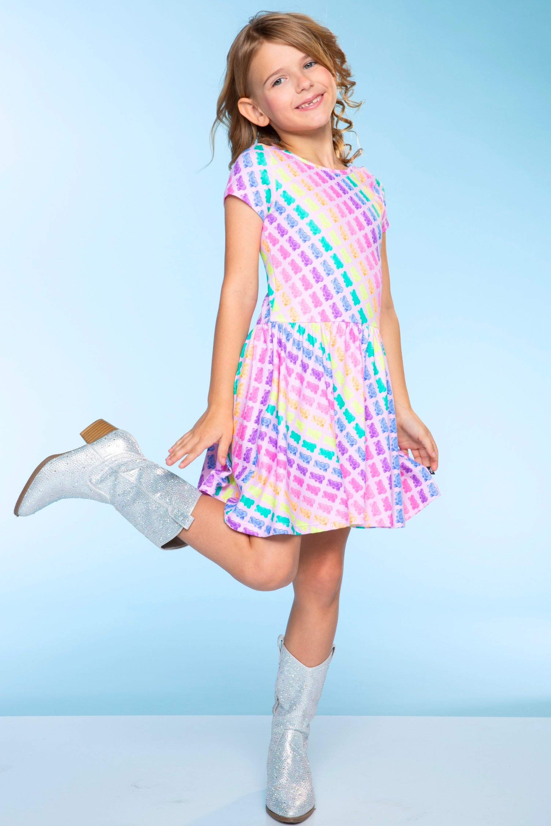 Simply Soft Short Sleeve Be Happy Dress - Tie Dye Rainbow Donuts