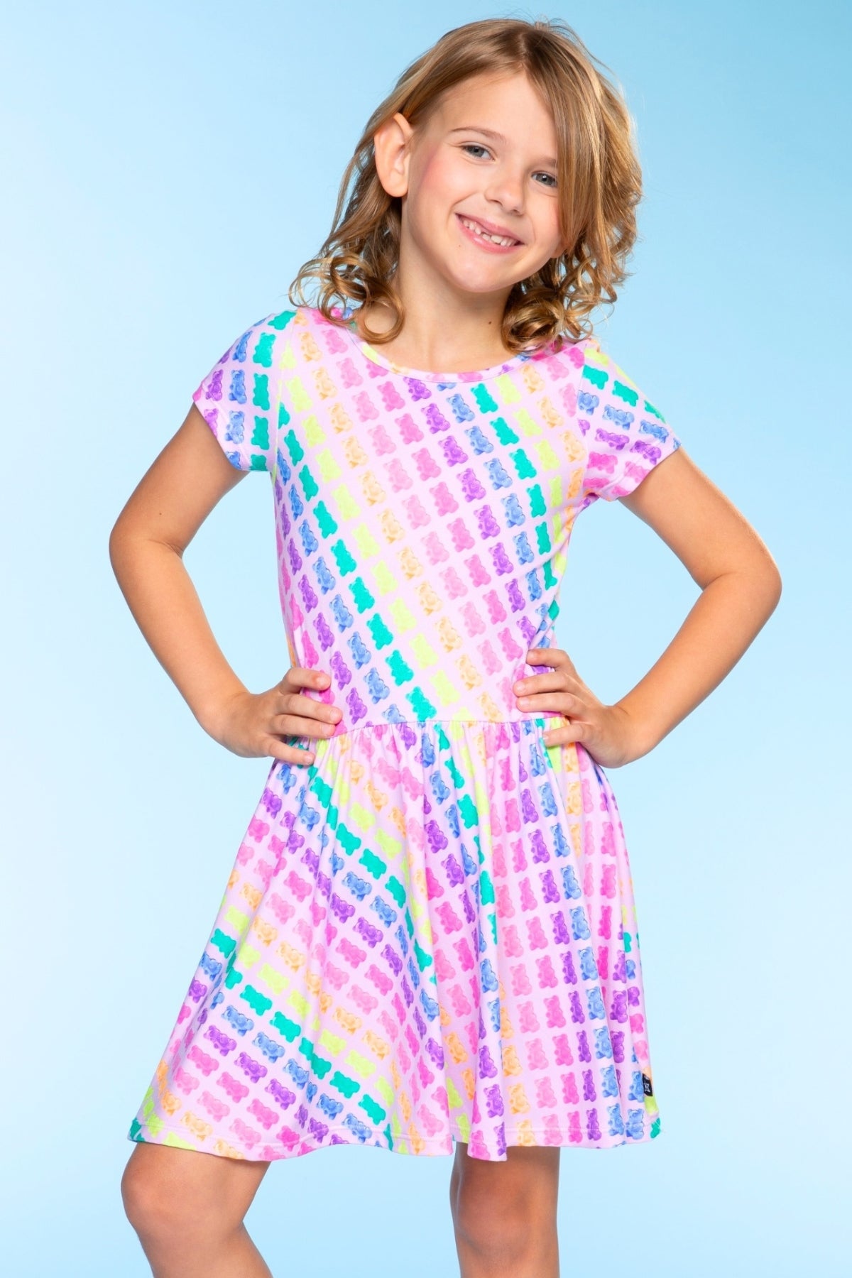 Simply Soft Short Sleeve Be Happy Dress - Tie Dye Rainbow Donuts