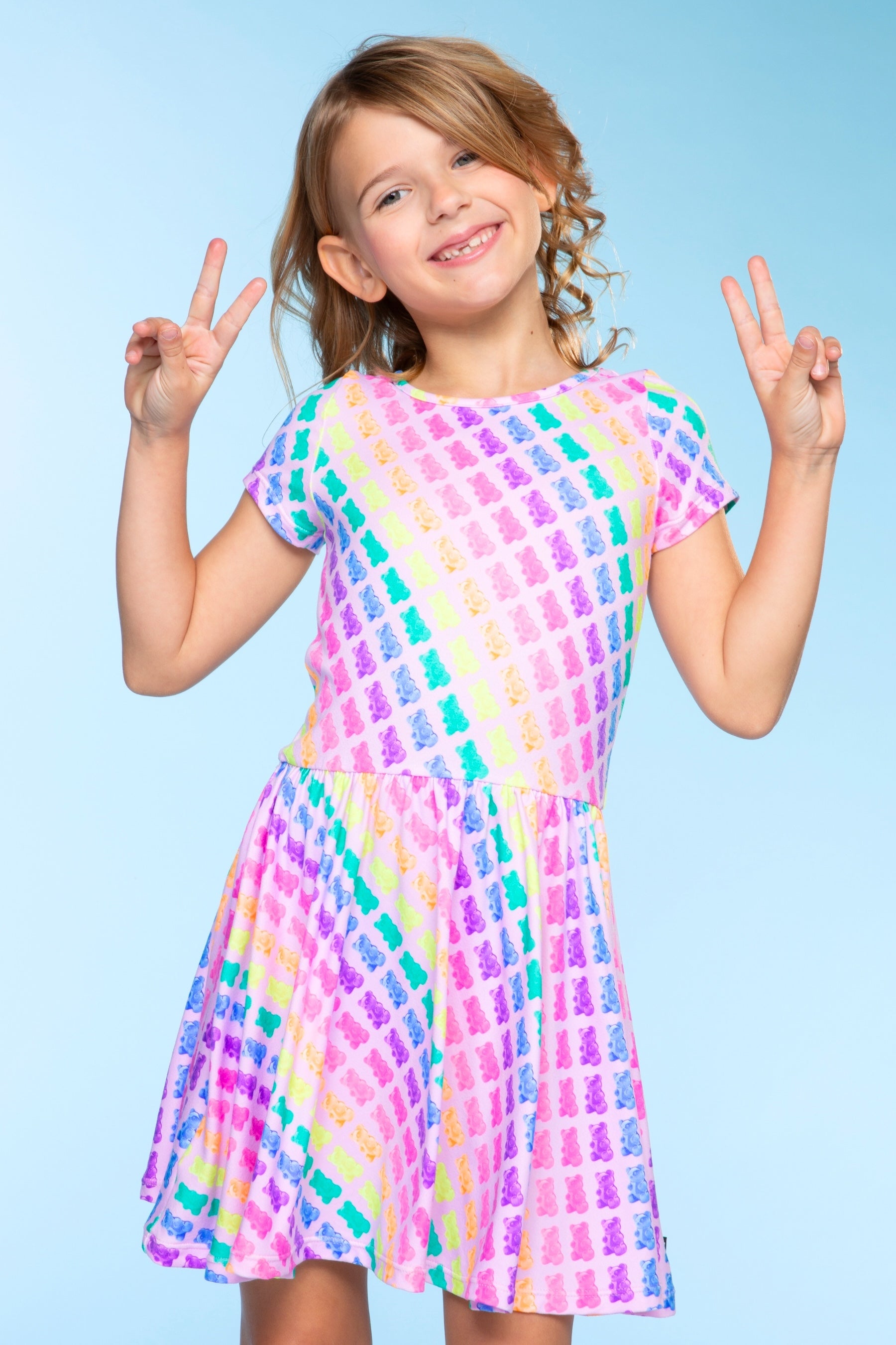 Simply Soft Short Sleeve Be Happy Dress - Tie Dye Rainbow Donuts