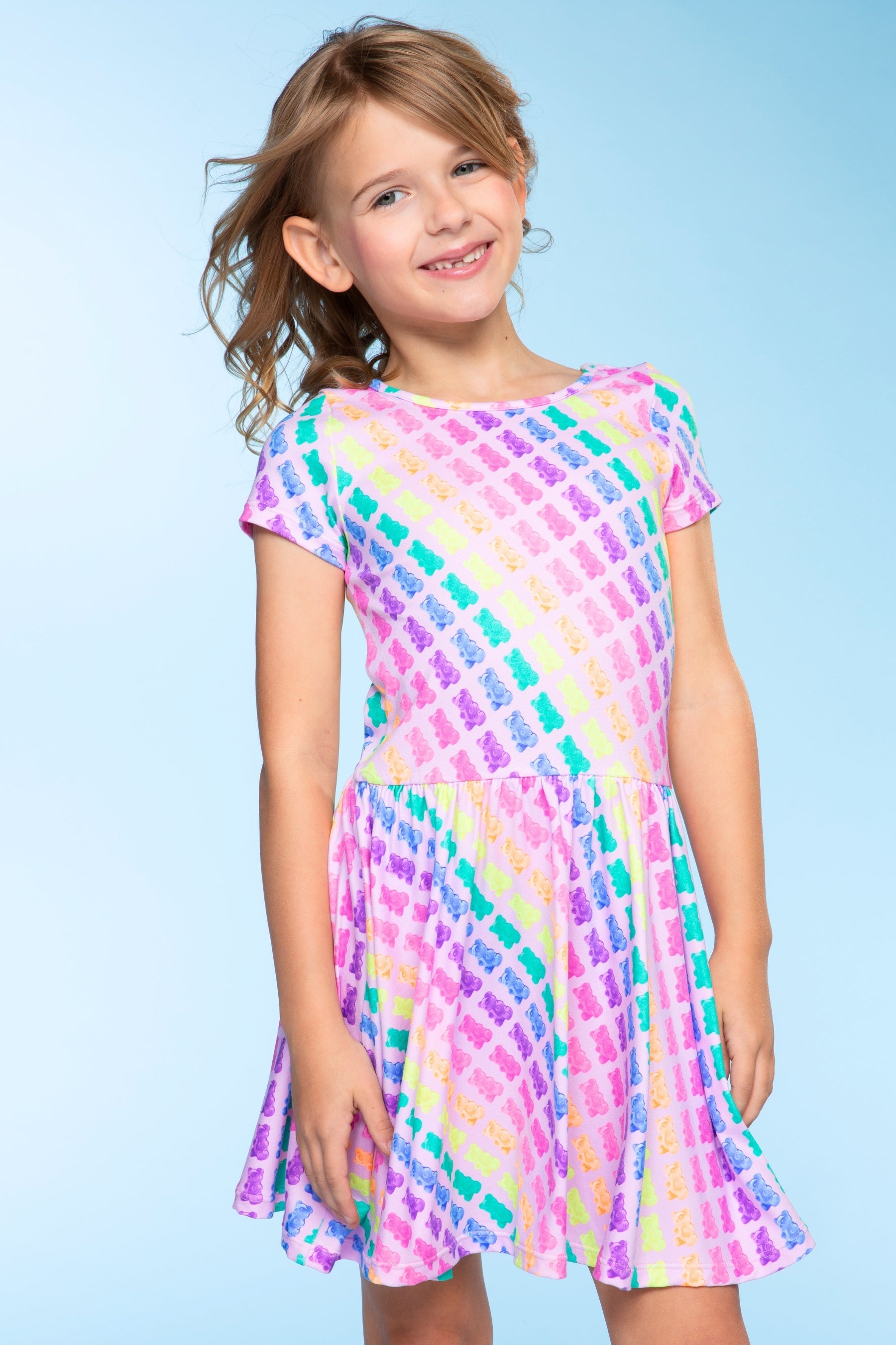 Simply Soft Short Sleeve Be Happy Dress - Tie Dye Rainbow Donuts