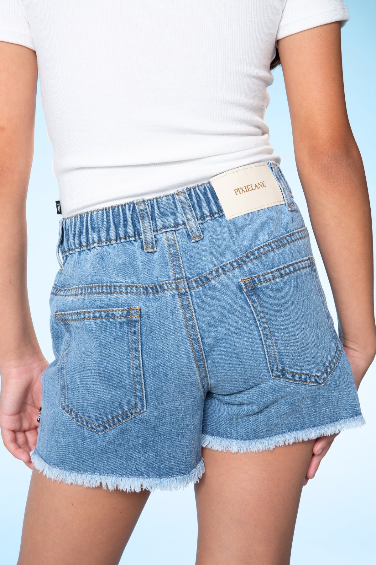 Denim Girlfriend Short - Lt Denim Sequin Butterfly