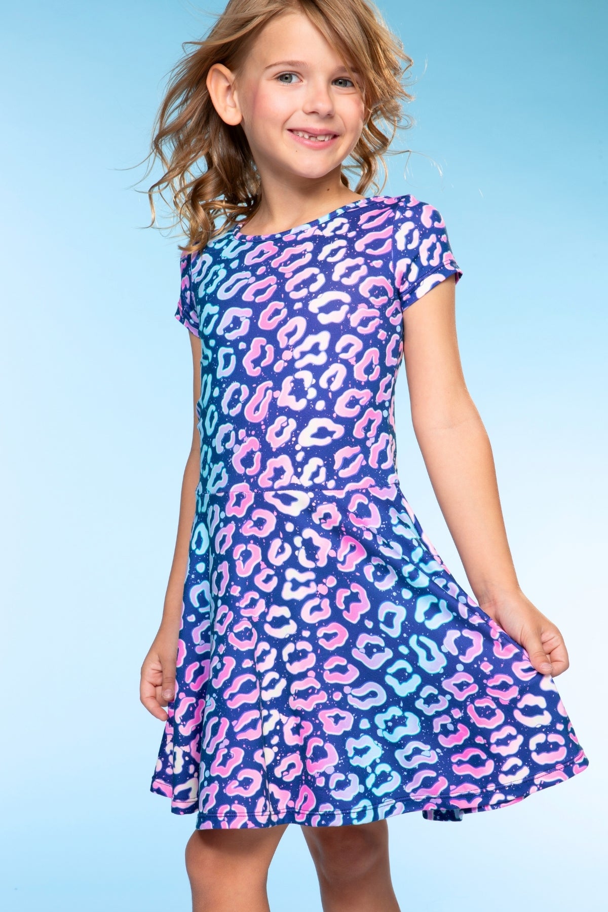 2-Pack Simply Soft Short Sleeve Skater Dress - Denim Rainbow Graffiti | Denim Leopard Splatter - NEW!