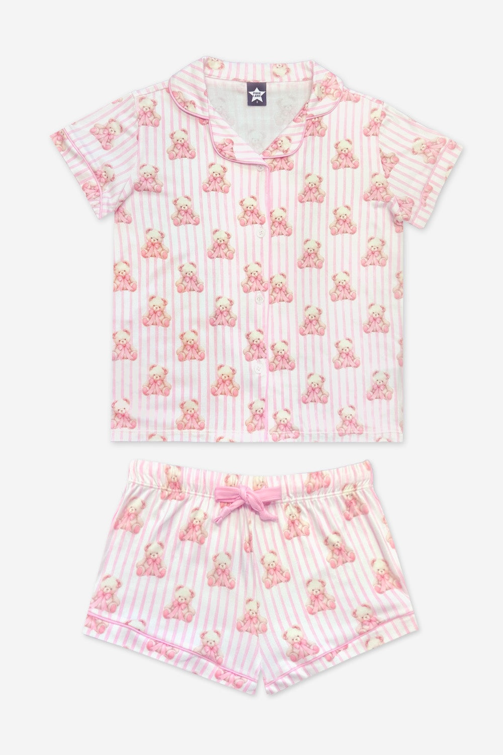Short Sleeve Simply Soft Button Down Top & Short - Pink Ivory Striped Strawberry - NEW!