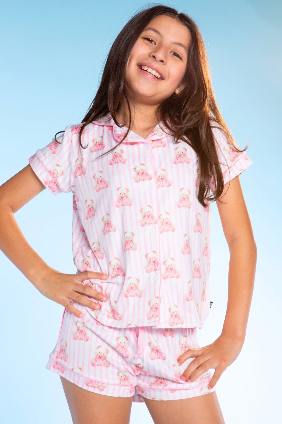 Short Sleeve Simply Soft Button Down Top & Short - Pink Ivory Striped Strawberry - NEW!