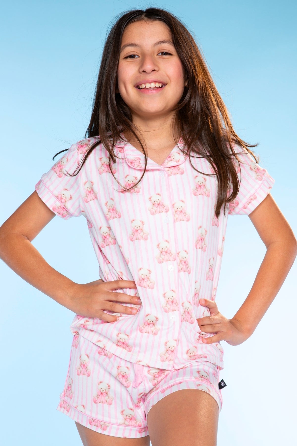 Short Sleeve Simply Soft Button Down Top & Short - Pink Ivory Striped Strawberry - NEW!