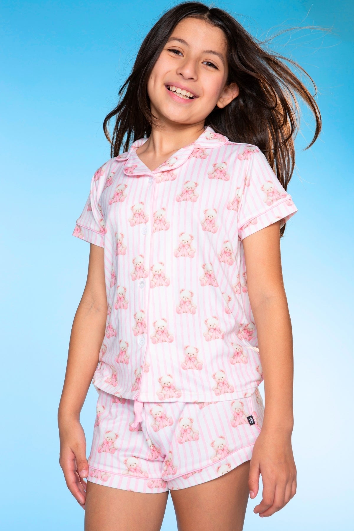 Short Sleeve Simply Soft Button Down Top & Short - Pink Ivory Striped Strawberry - NEW!