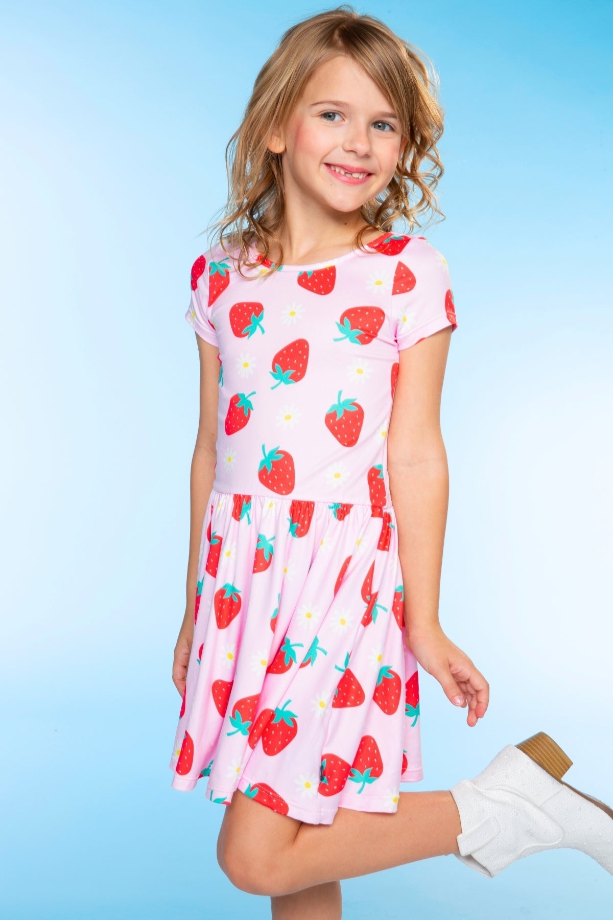 Simply Soft Short Sleeve Scoop Back Be Happy Dress - Neon Pink Sketch Emoji - NEW!