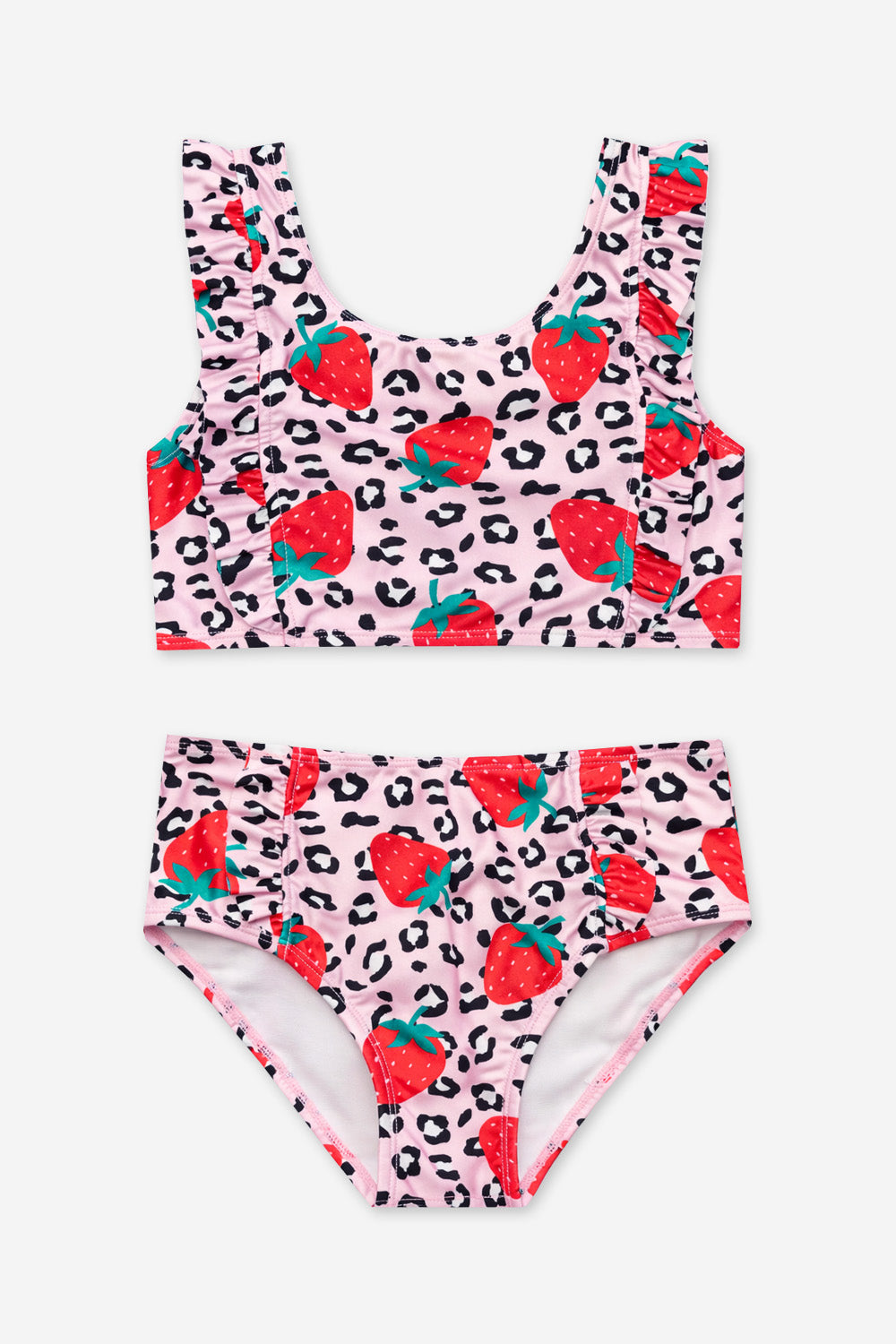 Ruffle Two Piece Swimsuit - Pink Blue Watercolor Rose