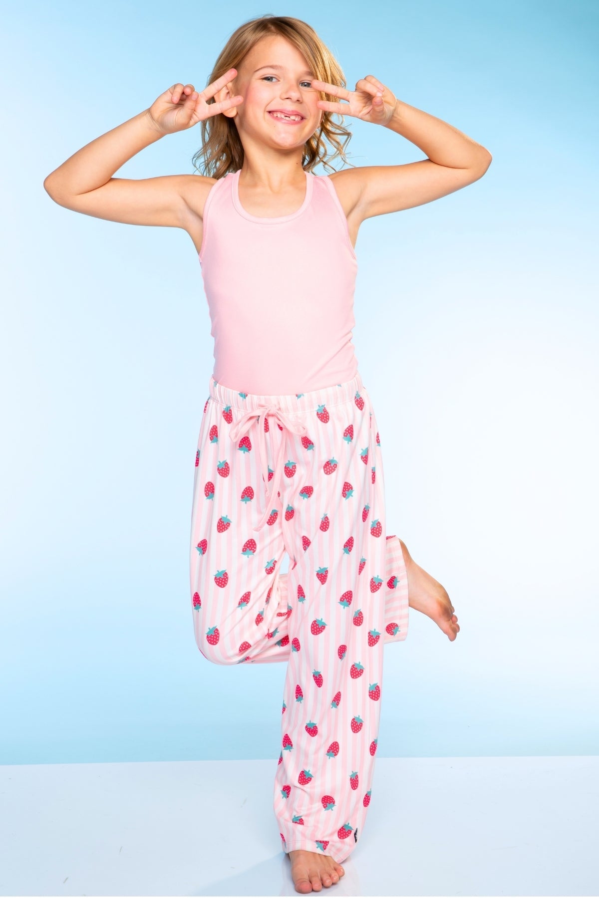 Simply Soft Racer Tank & Karate Pant Set - Pink Ivory Striped Strawberry