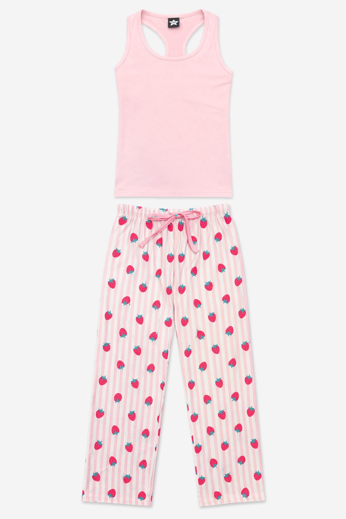 Simply Soft Racer Tank & Karate Pant Set - Pink Ivory Striped Strawberry