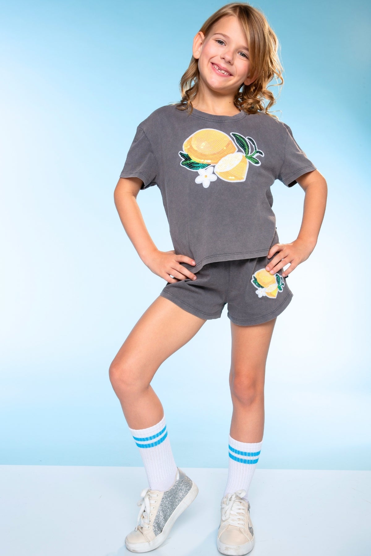 Vintage Washed Cotton Easy Tee & Dolphin Short Set - Pink Butterfly