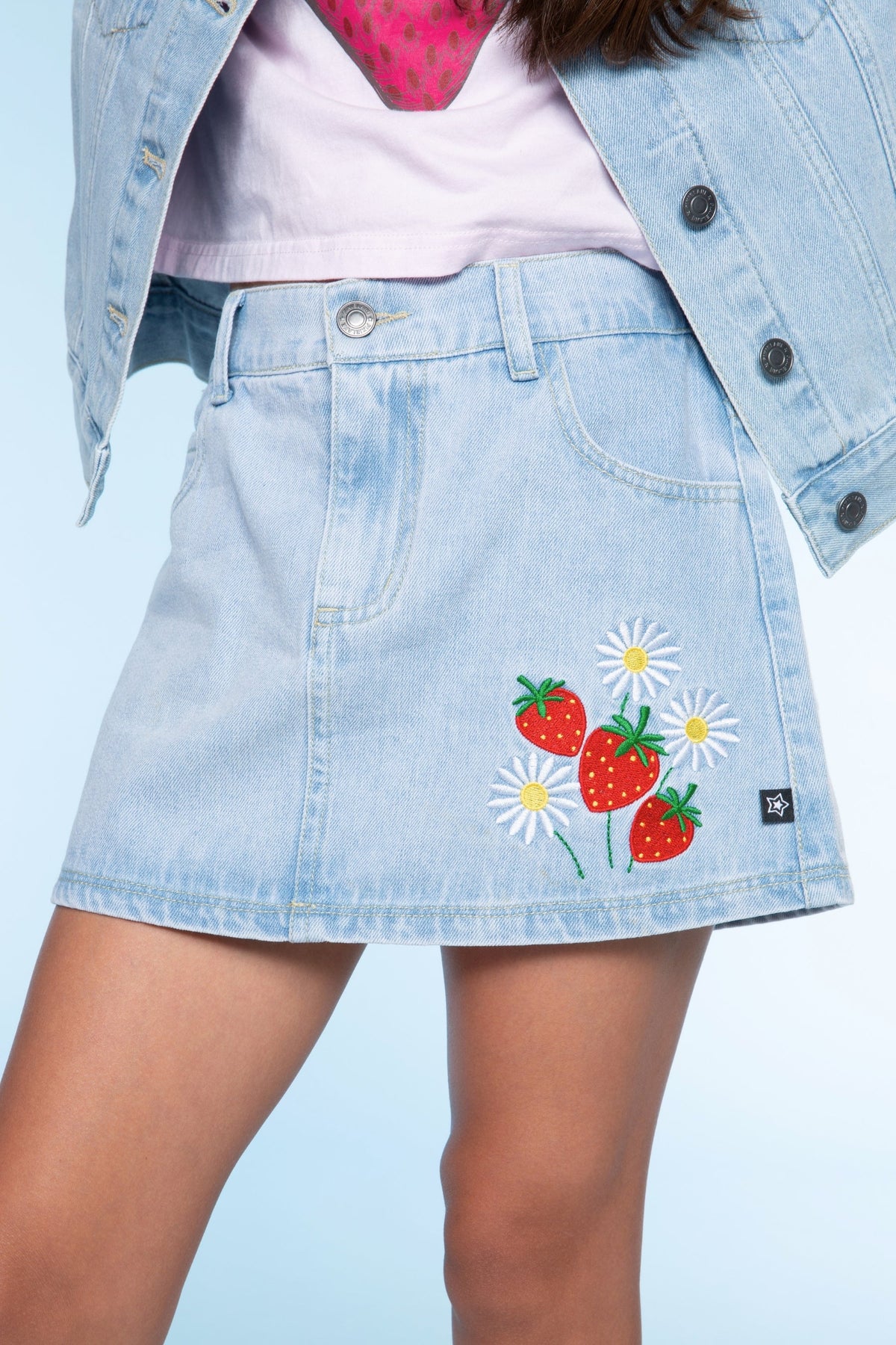 The Perfect Denim Skort - Lt Denim Strawberry Daisy