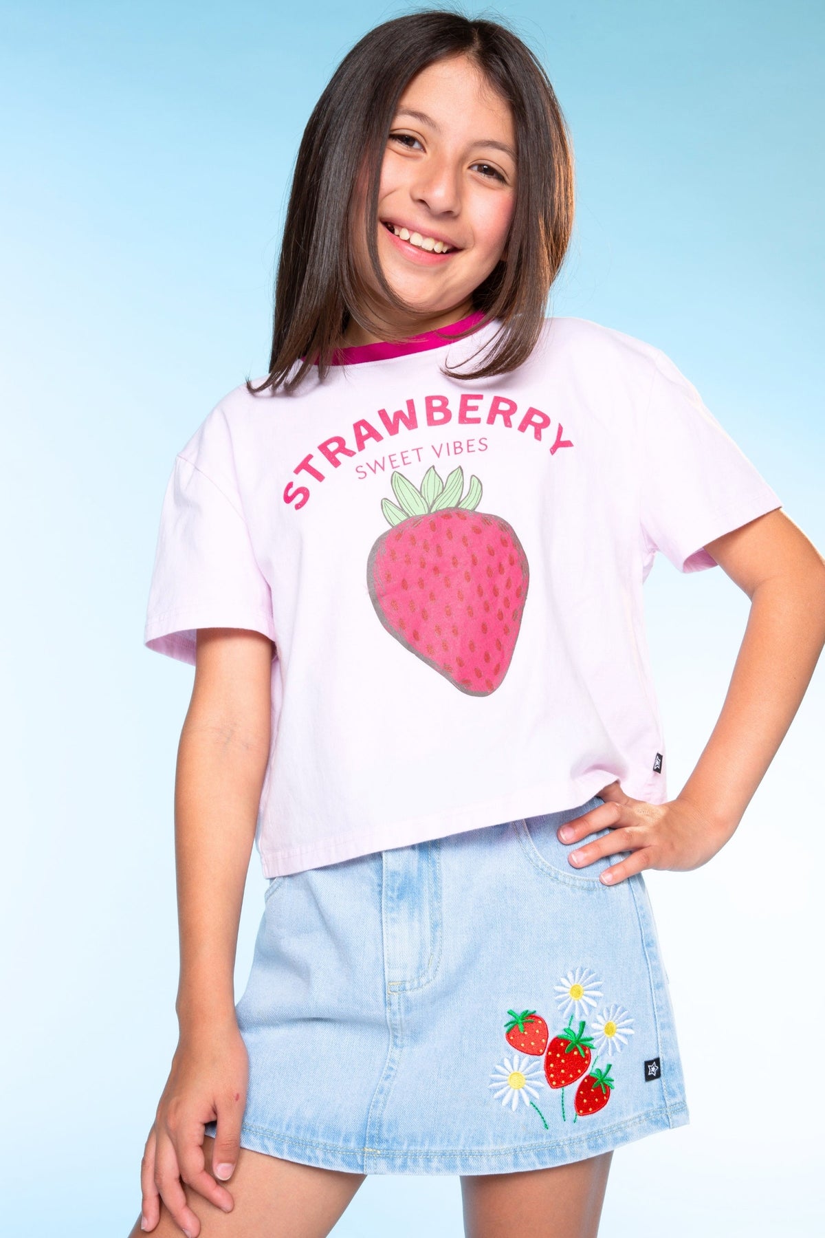 The Perfect Denim Skort - Lt Denim Strawberry Daisy