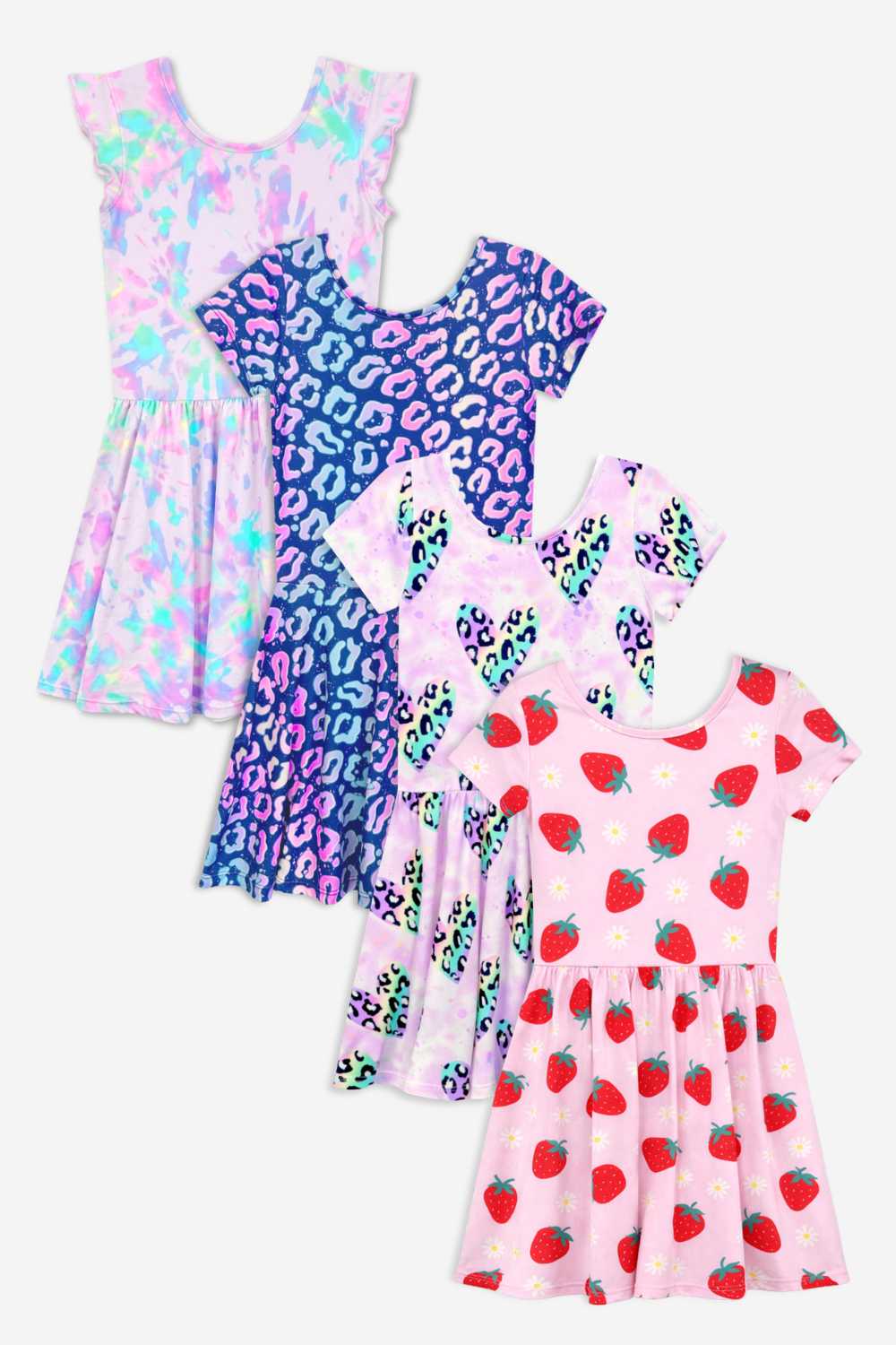 4-Pack Simply Soft Short Sleeve Dress - Pink Birthday | Lilac Rainbow Ice Cream | Pink Daisy Rainbow | Light Blue Daisy - NEW!