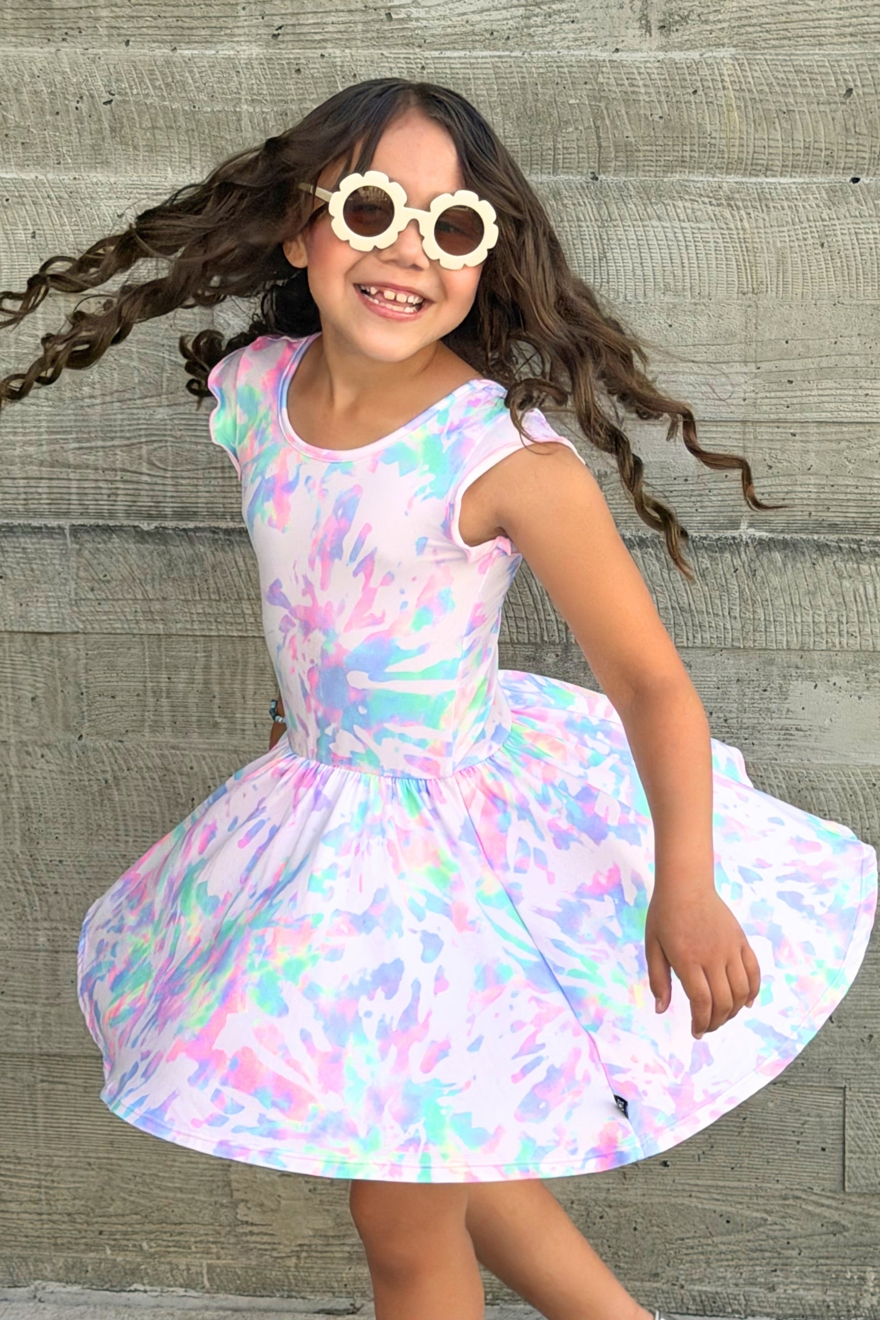 Simply Soft Flutter Sleeve Be Happy Dress - Pink Tie Dye Sequin Butterfly - NEW!