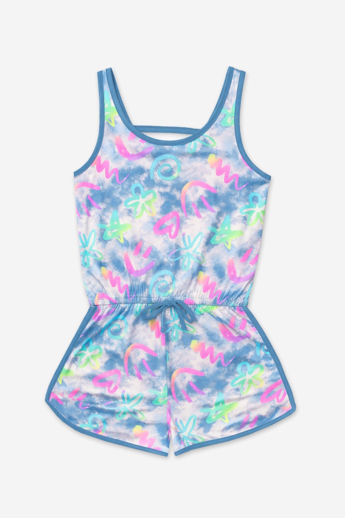 Simply Soft Tank Romper - Denim Rainbow Graffiti - NEW!