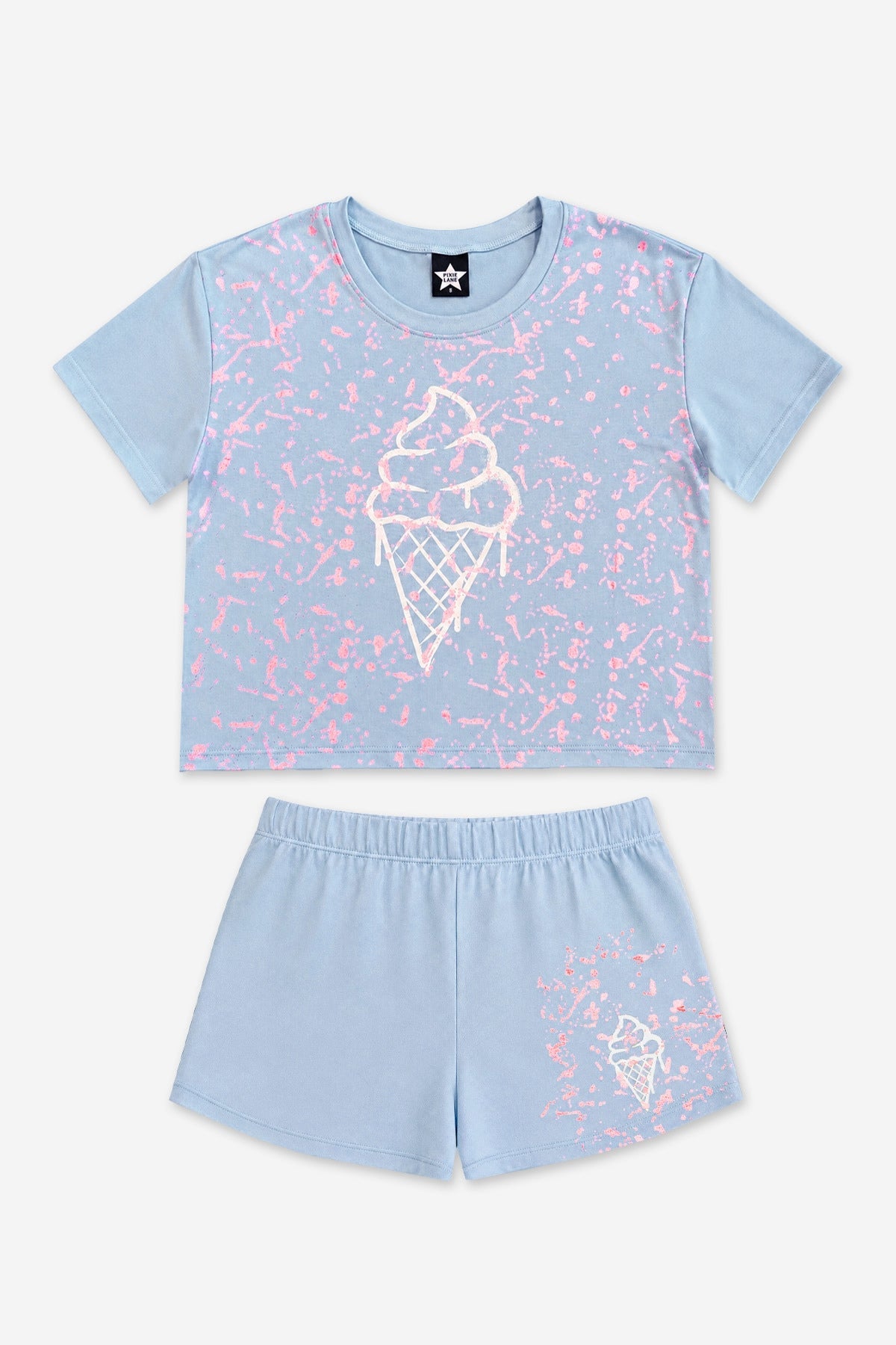 Simply Soft Easy Tee & Dolphin Short Set - Lt Blue Pink Foil Ice Cream
