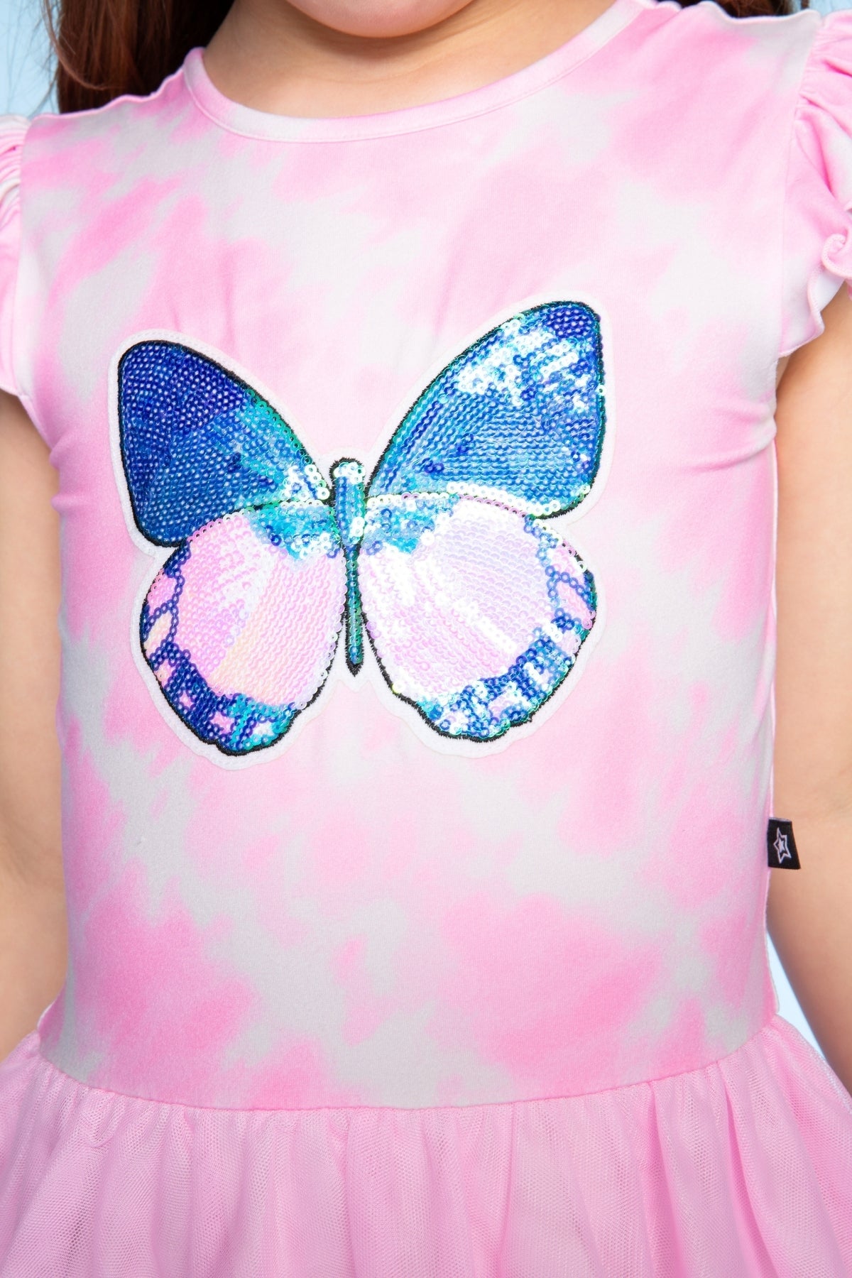Simply Soft Flutter Sleeve Be Happy Dress - Pink Tie Dye Sequin Butterfly - NEW!