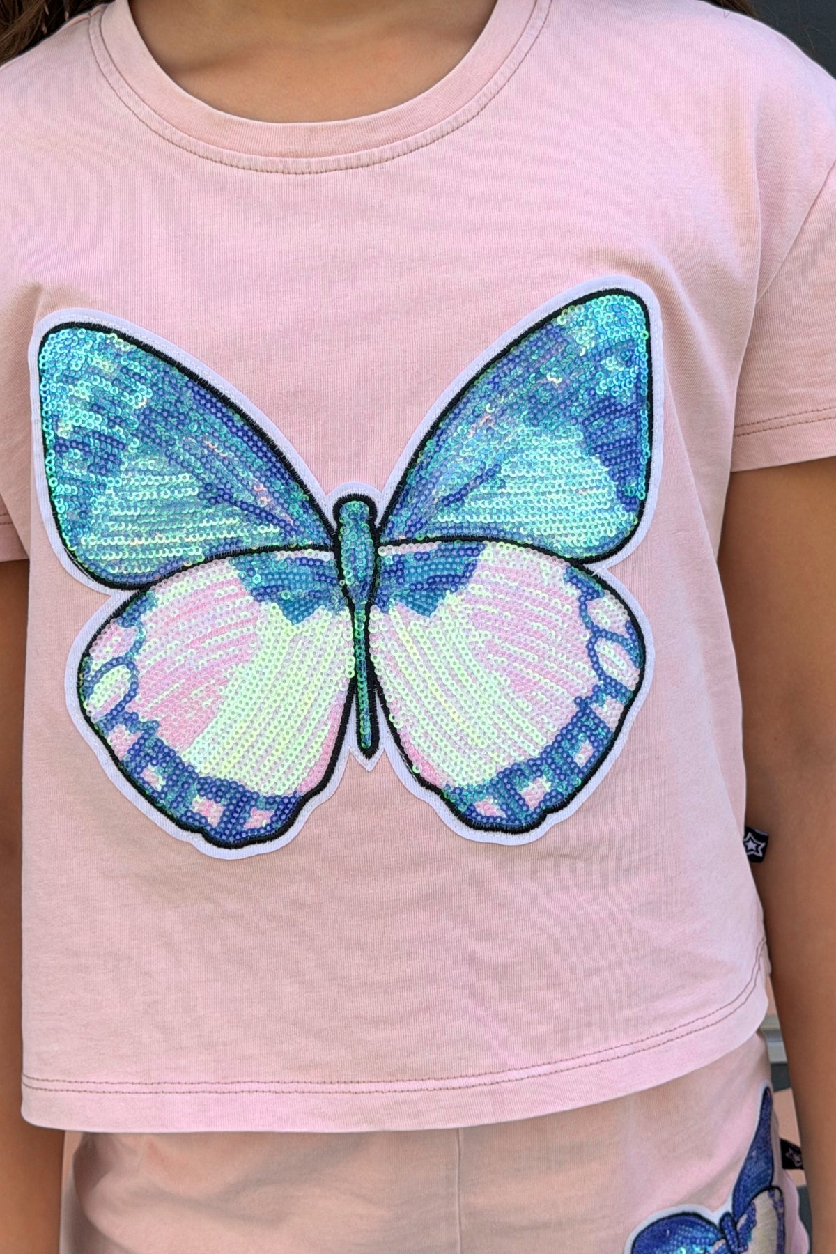 Vintage Washed Cotton Easy Tee & Dolphin Short Set - Pink Butterfly