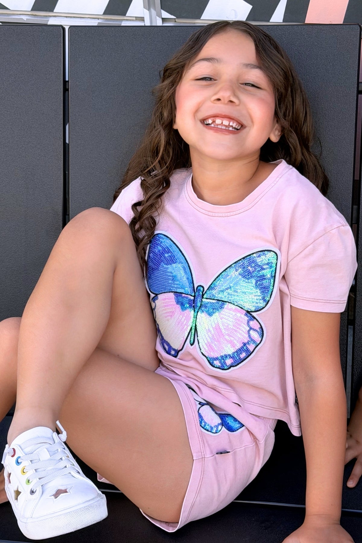 Vintage Washed Cotton Easy Tee & Dolphin Short Set - Pink Butterfly