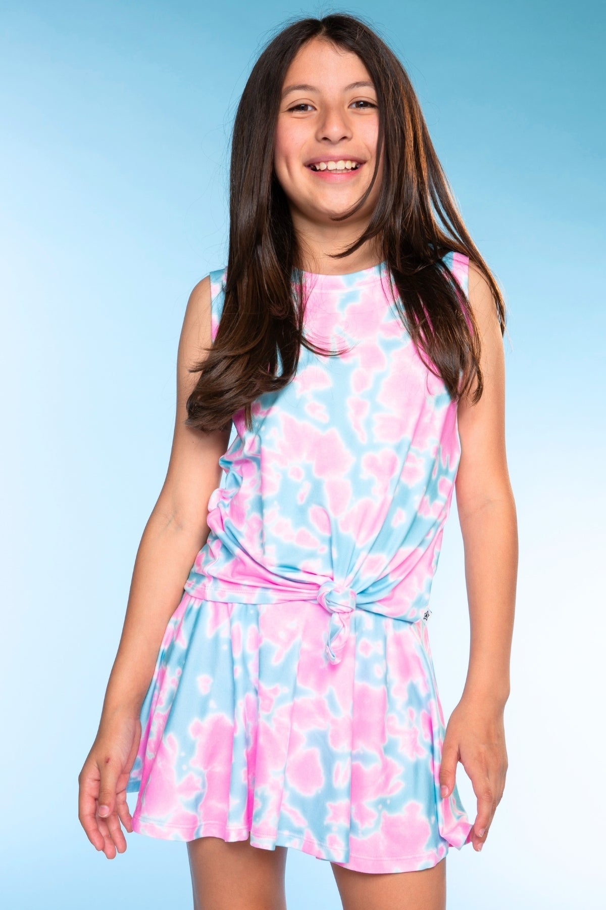 Simply Soft Sleeveless Tie Front Tank & Skort Set - Pink Teal Tie Dye - NEW!