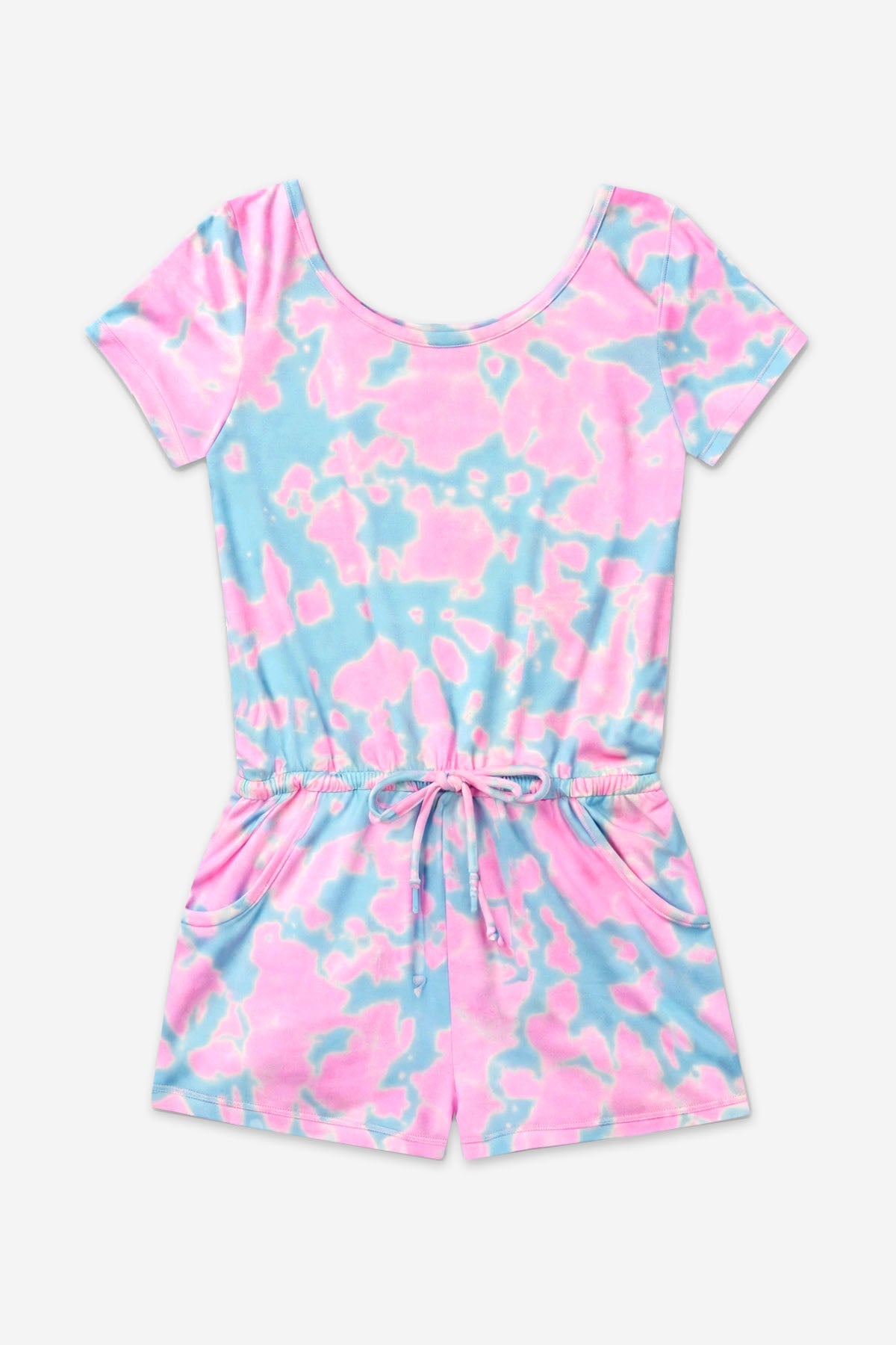 Simply Soft Short Sleeve Romper - Pink Teal Tie Dye
