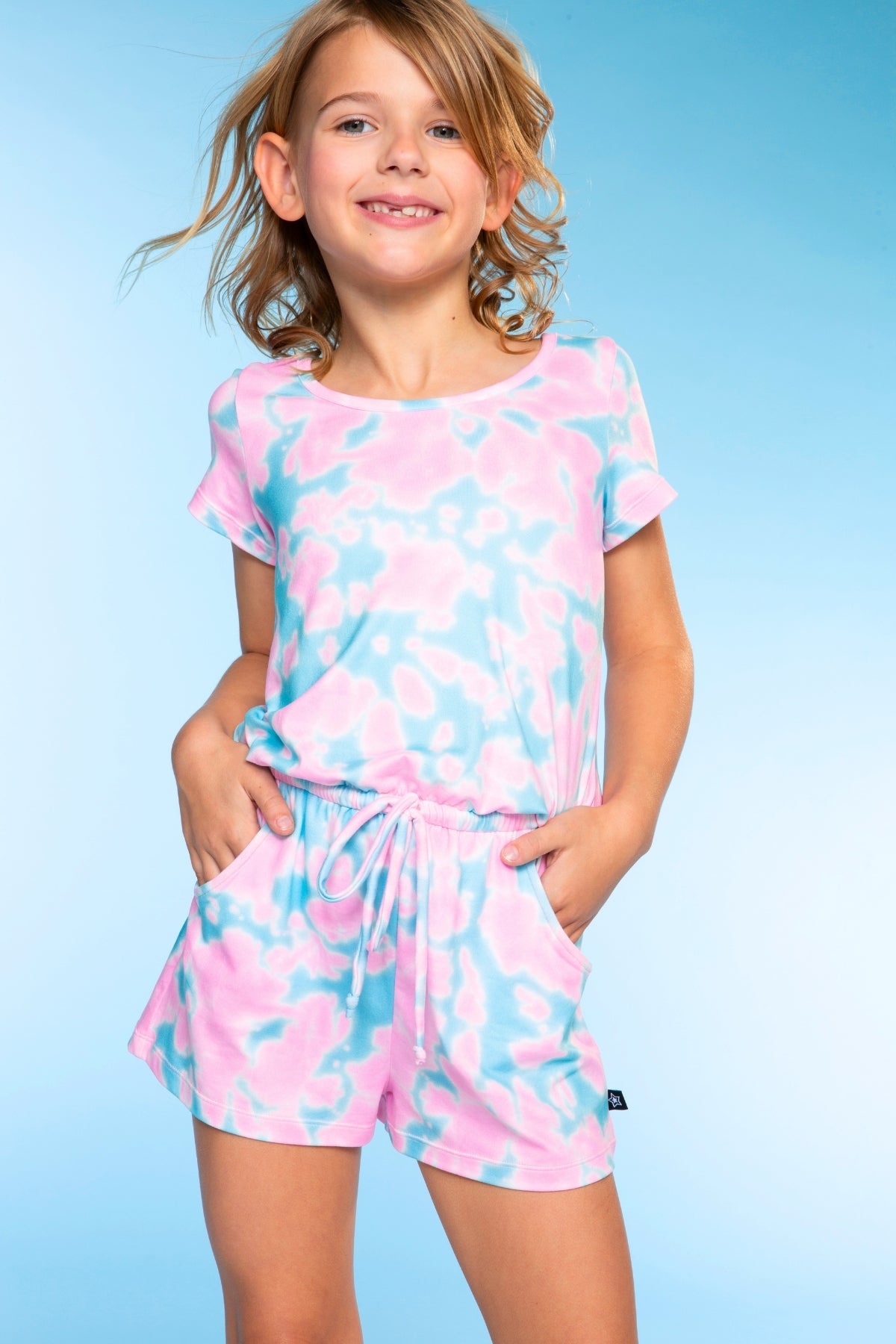 Simply Soft Short Sleeve Romper - Pink Teal Tie Dye