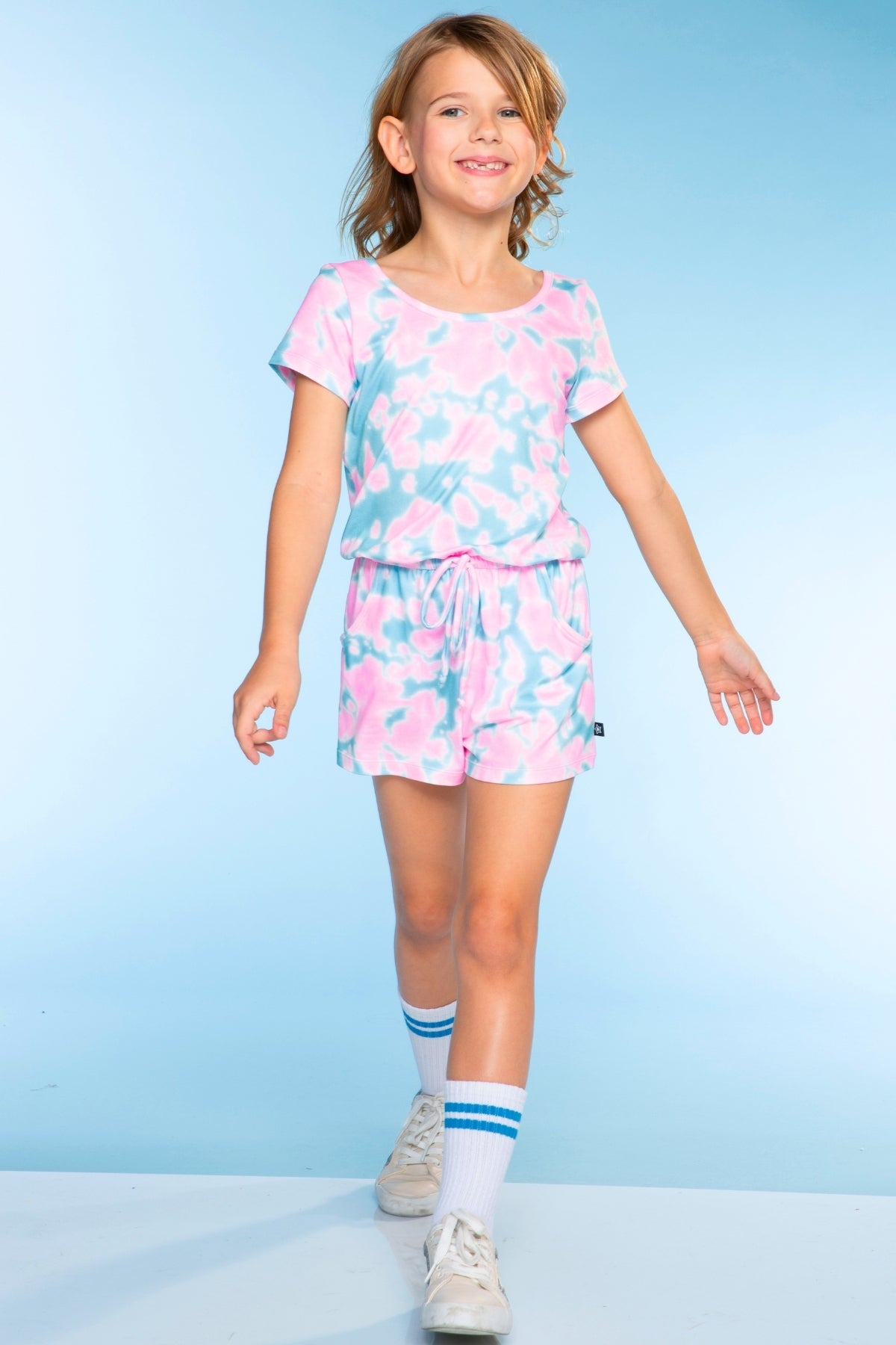 Simply Soft Short Sleeve Romper - Pink Teal Tie Dye