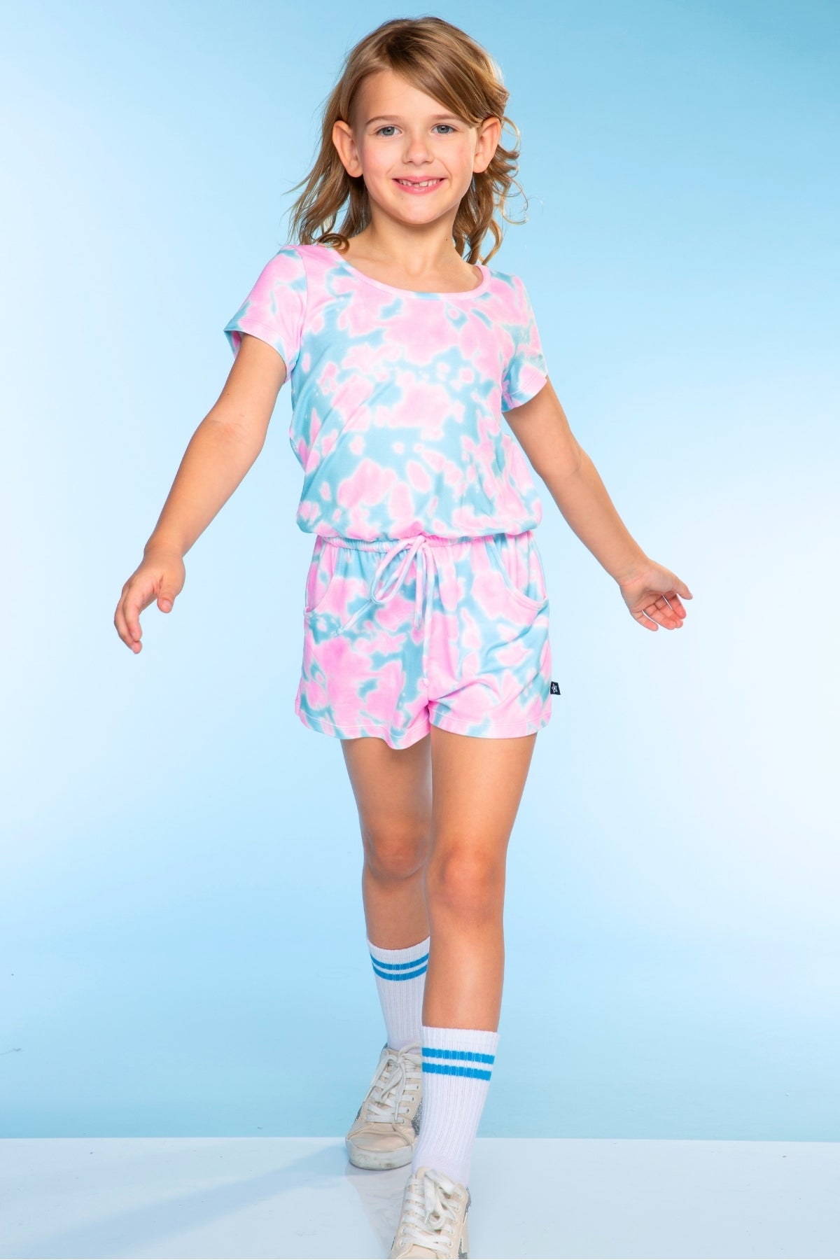 Simply Soft Short Sleeve Romper - Pink Teal Tie Dye