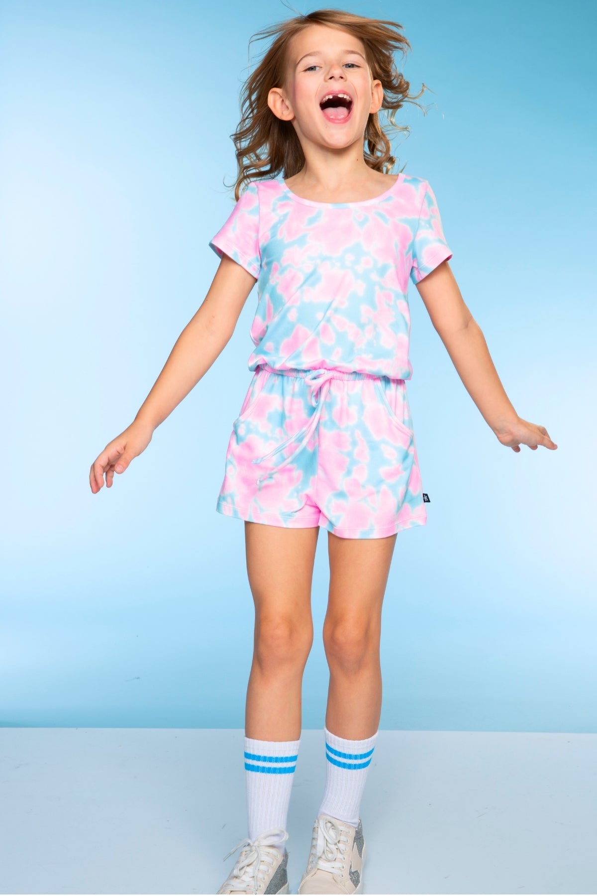 Simply Soft Short Sleeve Romper - Pink Teal Tie Dye