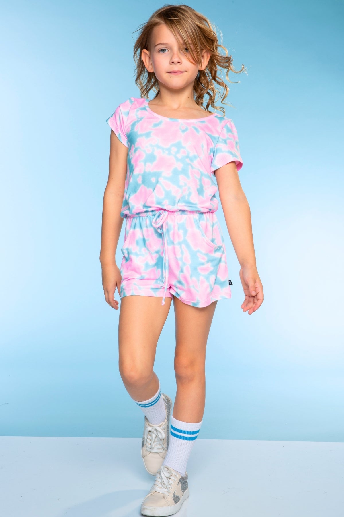 Simply Soft Short Sleeve Romper - Pink Teal Tie Dye