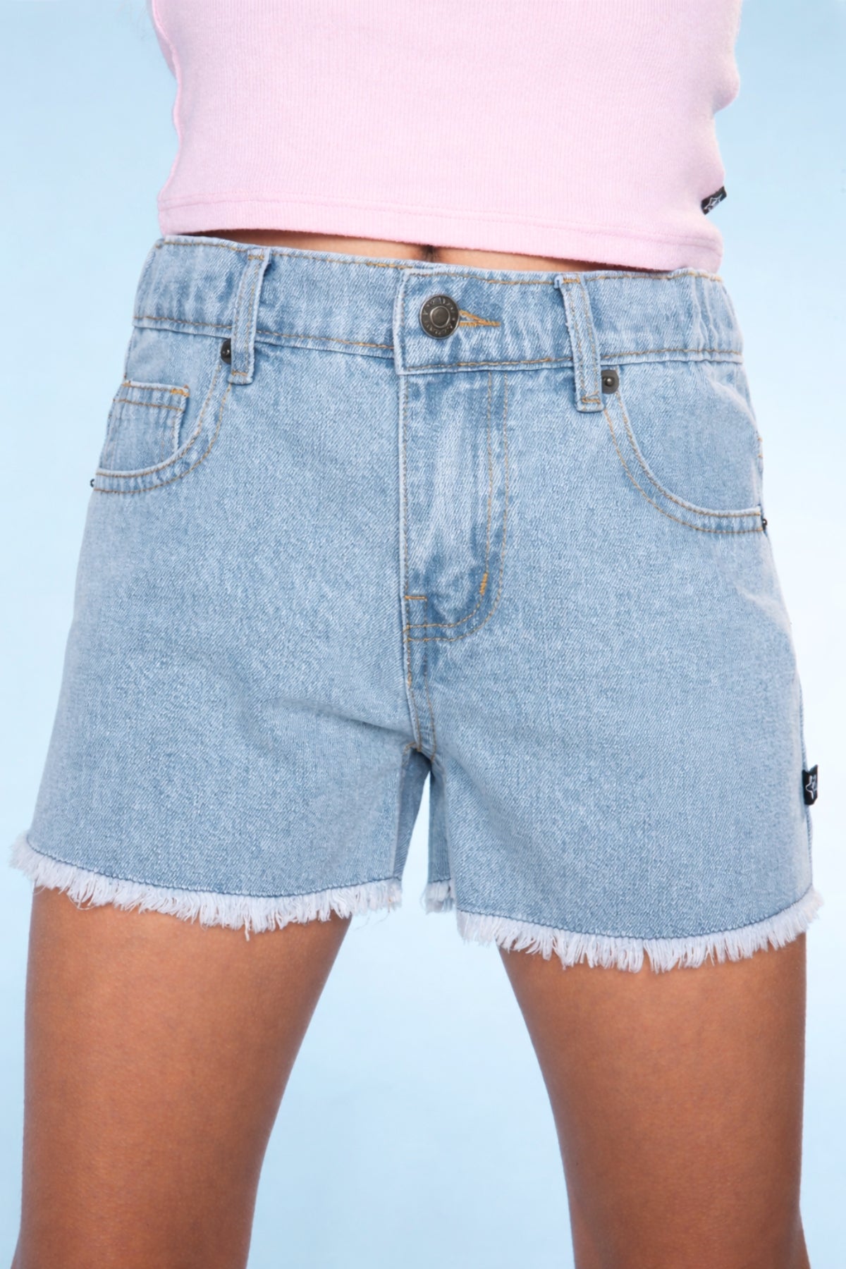 Denim Girlfriend Short - Lt Denim Sequin Butterfly