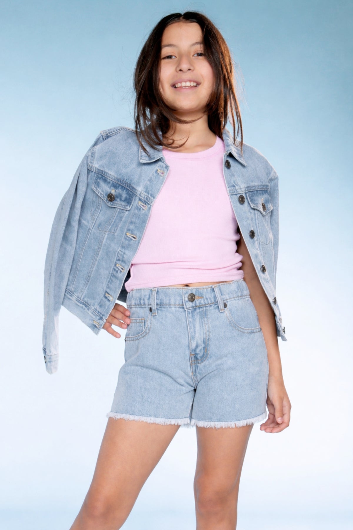 Denim Girlfriend Short - Denim Sequin Rainbow - NEW!