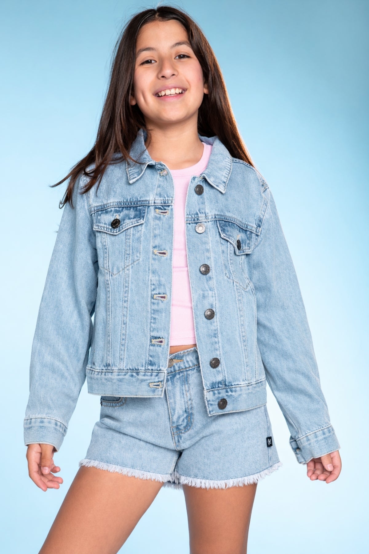 Denim Girlfriend Short - Lt Denim Sequin Butterfly