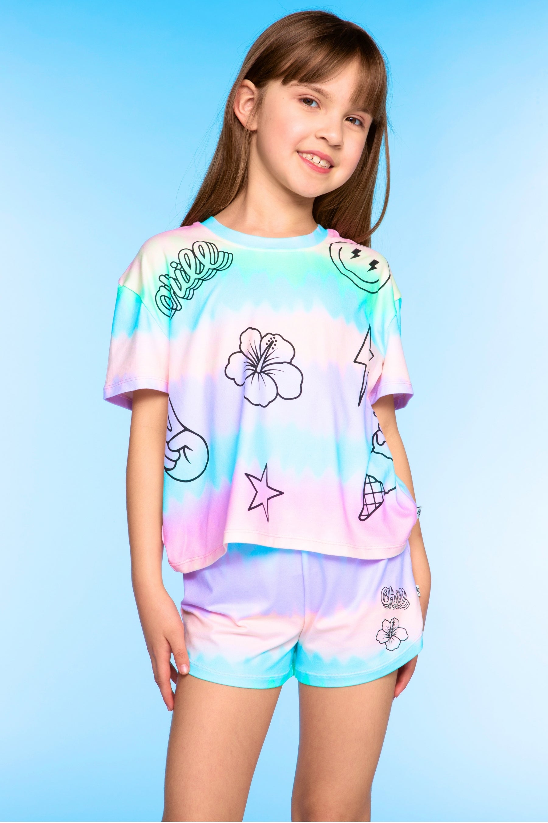 Simply Soft Easy Tee & Dolphin Short Set - Lt Blue Pink Foil Ice Cream