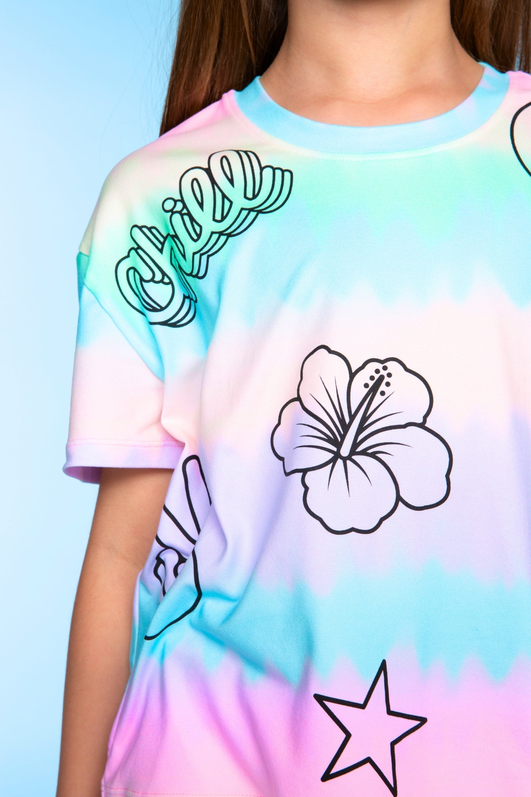 Simply Soft Easy Tee & Dolphin Short Set - Lt Blue Pink Foil Ice Cream