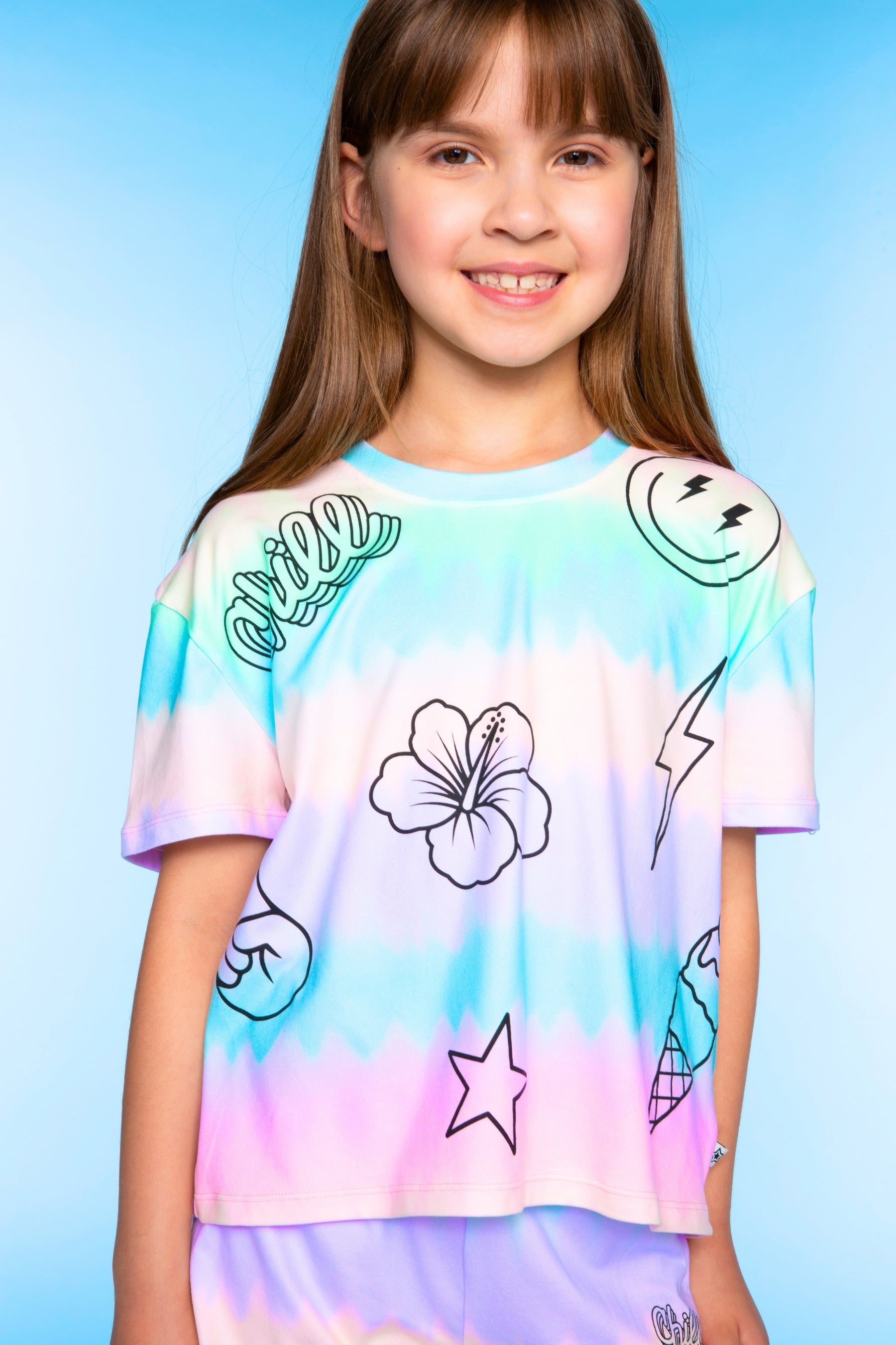 Simply Soft Easy Tee & Dolphin Short Set - Lt Blue Pink Foil Ice Cream