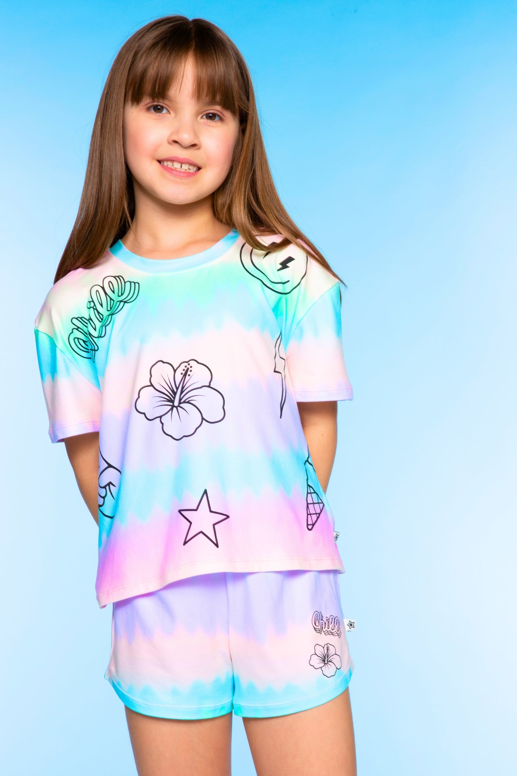 Simply Soft Easy Tee & Dolphin Short Set - Lt Blue Pink Foil Ice Cream