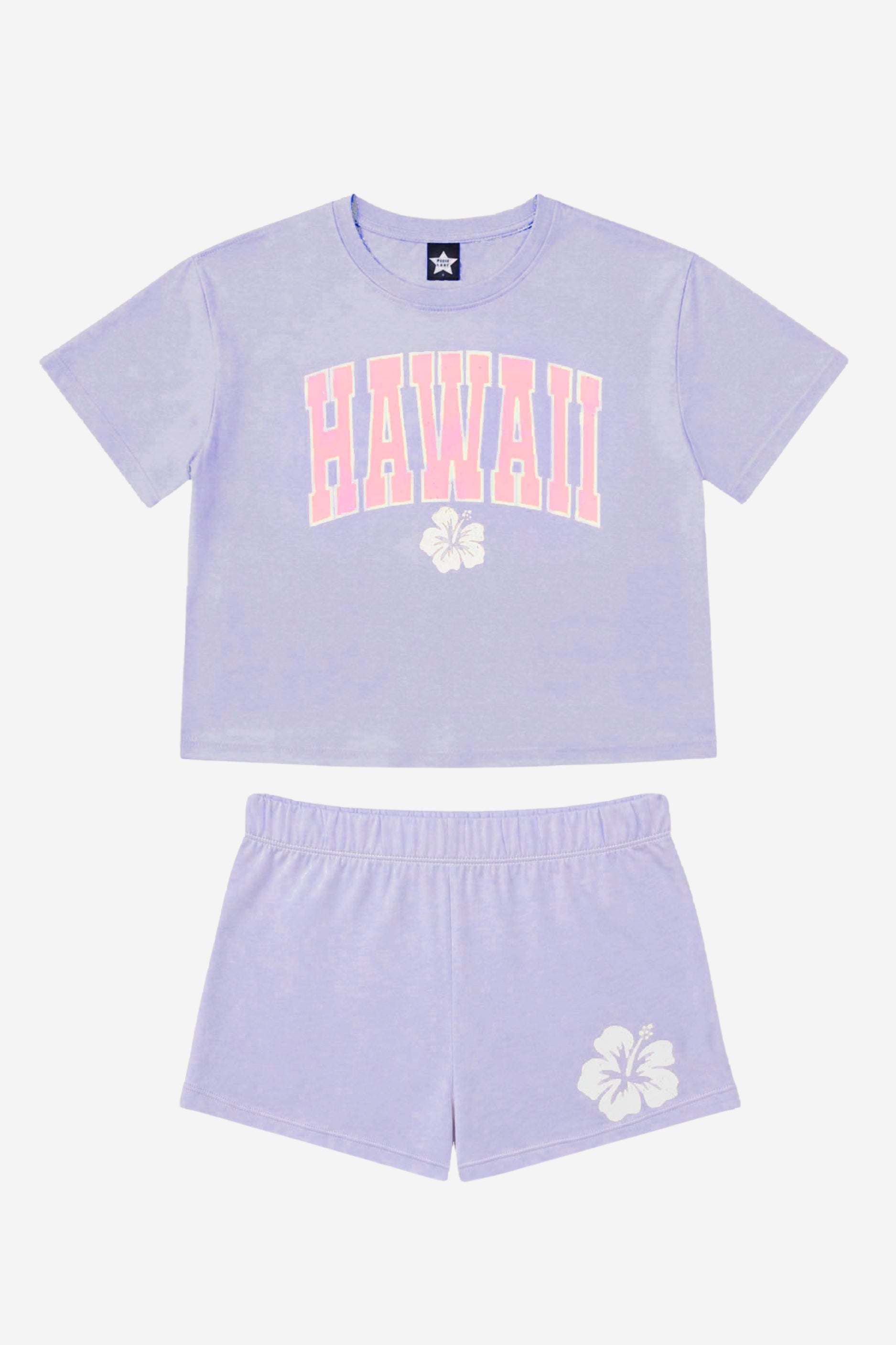 Washed Cotton Easy Tee & Dolphin Short Set - Lilac Hawaii