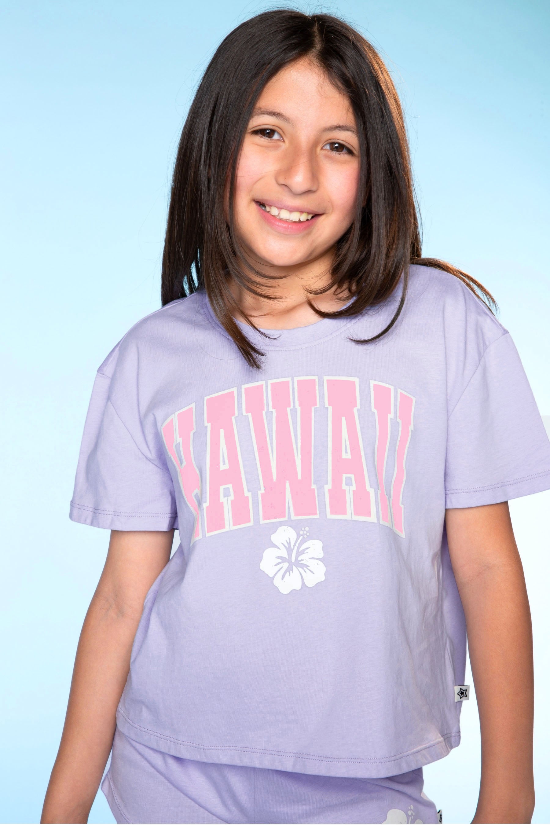 Washed Cotton Easy Tee & Dolphin Short Set - Lilac Hawaii