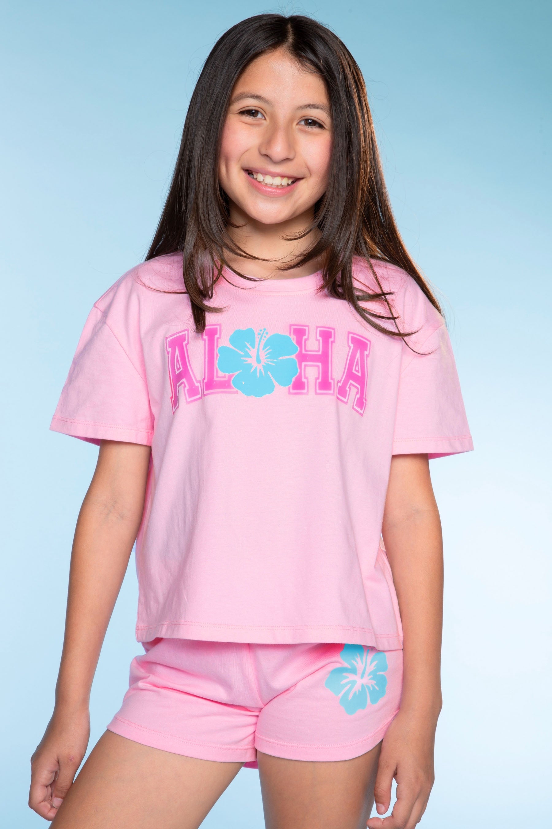 Washed Cotton Easy Tee & Dolphin Short Set - Lilac Hawaii