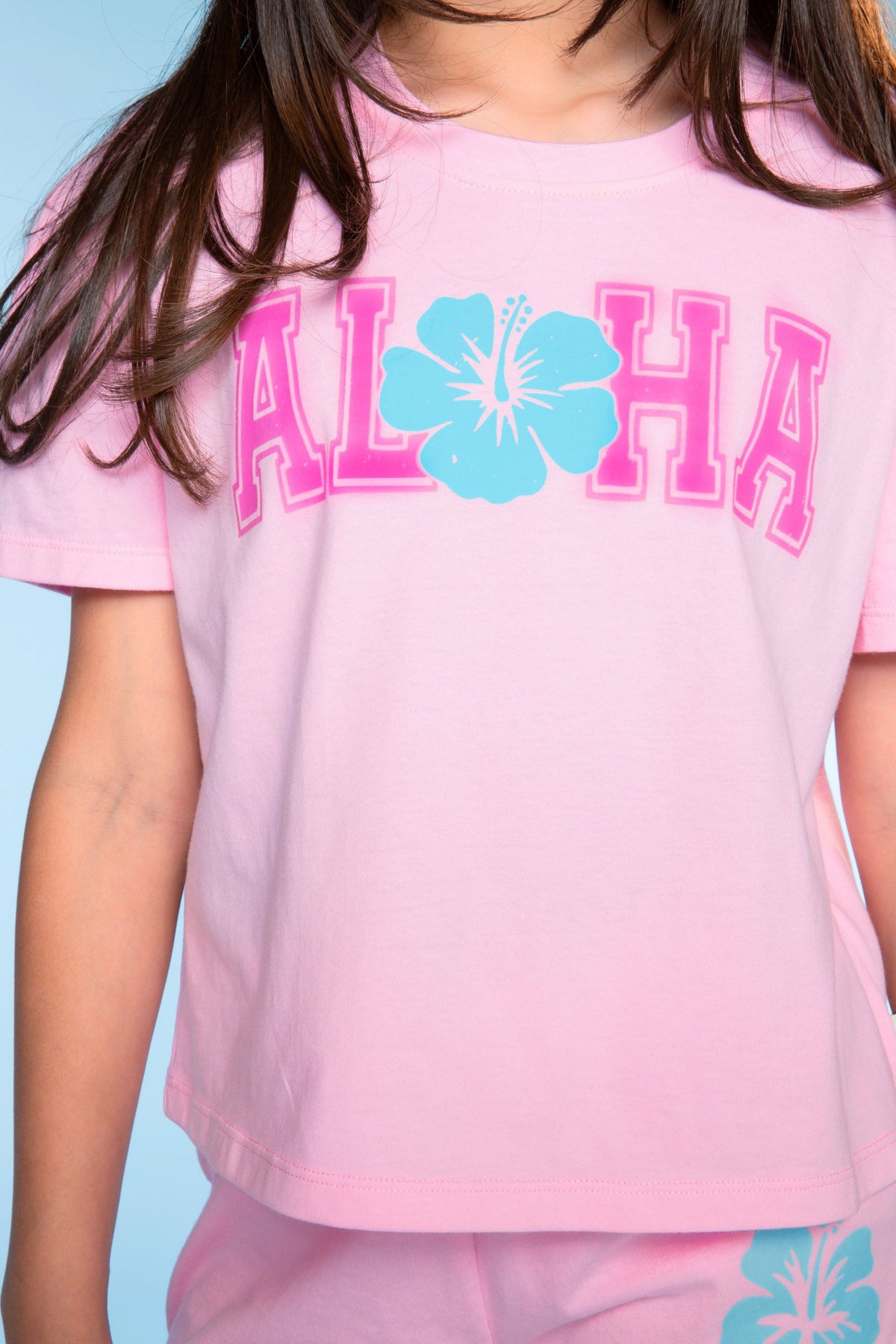 Washed Cotton Easy Tee & Dolphin Short Set - Pink Aloha