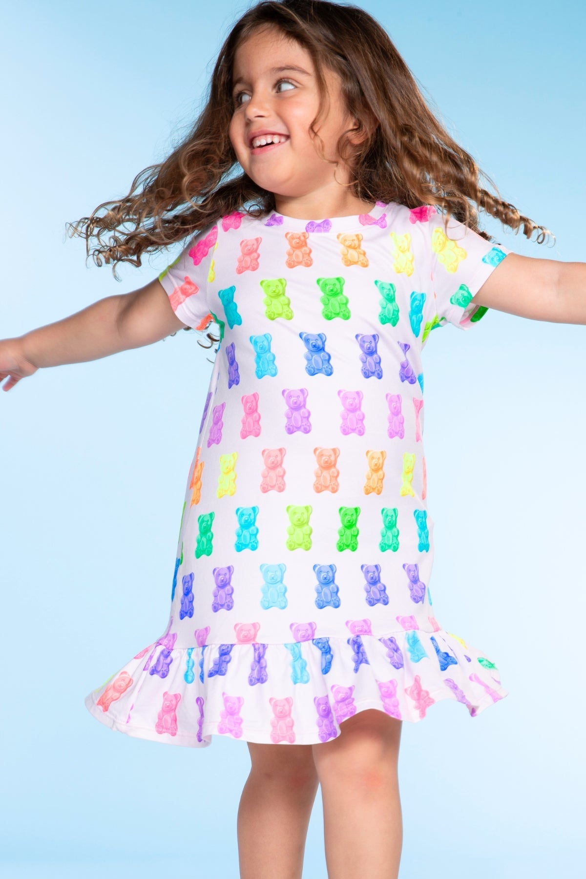 Simply Soft Short Sleeve Ruffle Lounge Dress - Lilac Rainbow Gummy Bear