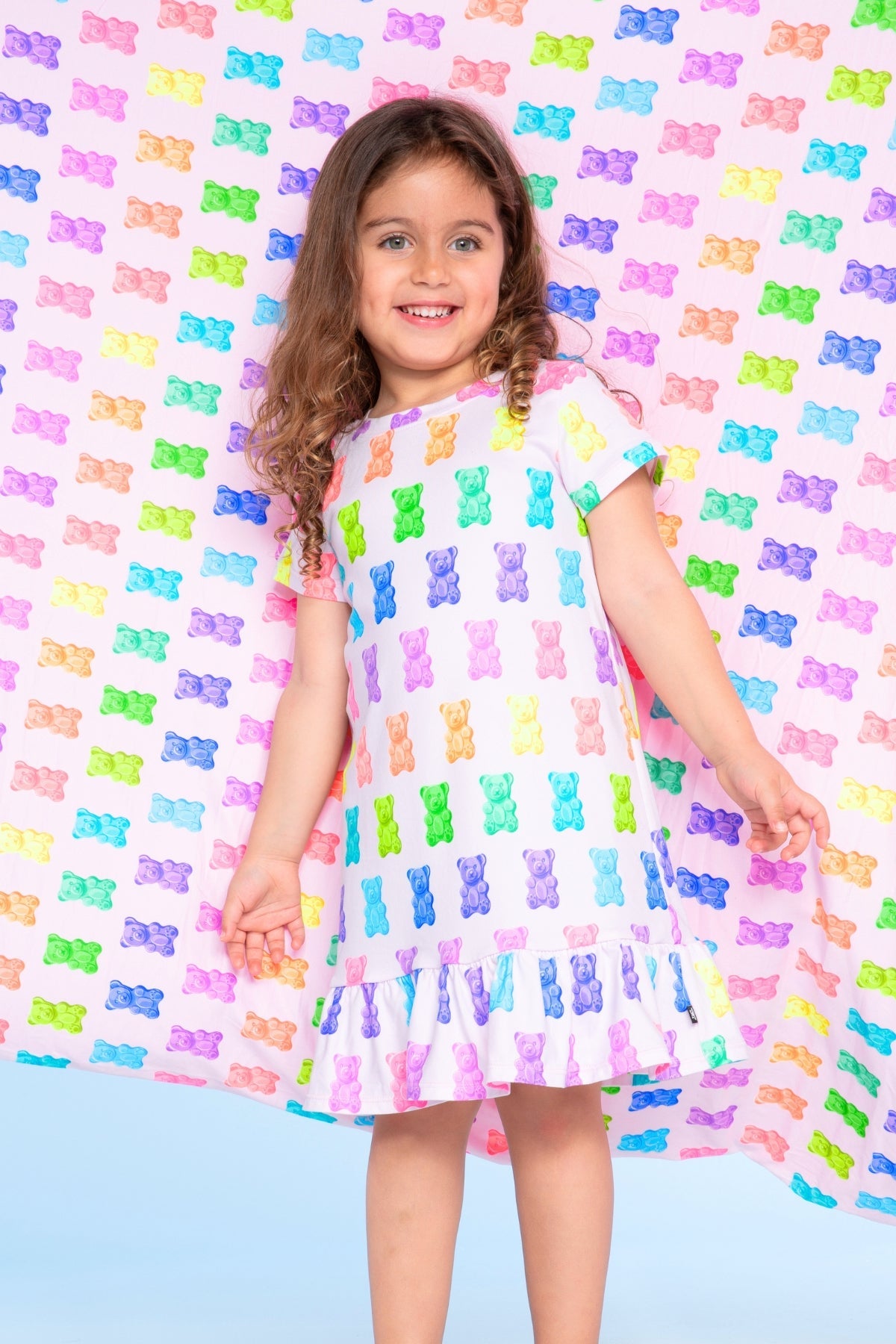 Simply Soft Short Sleeve Ruffle Lounge Dress - Lilac Rainbow Gummy Bear