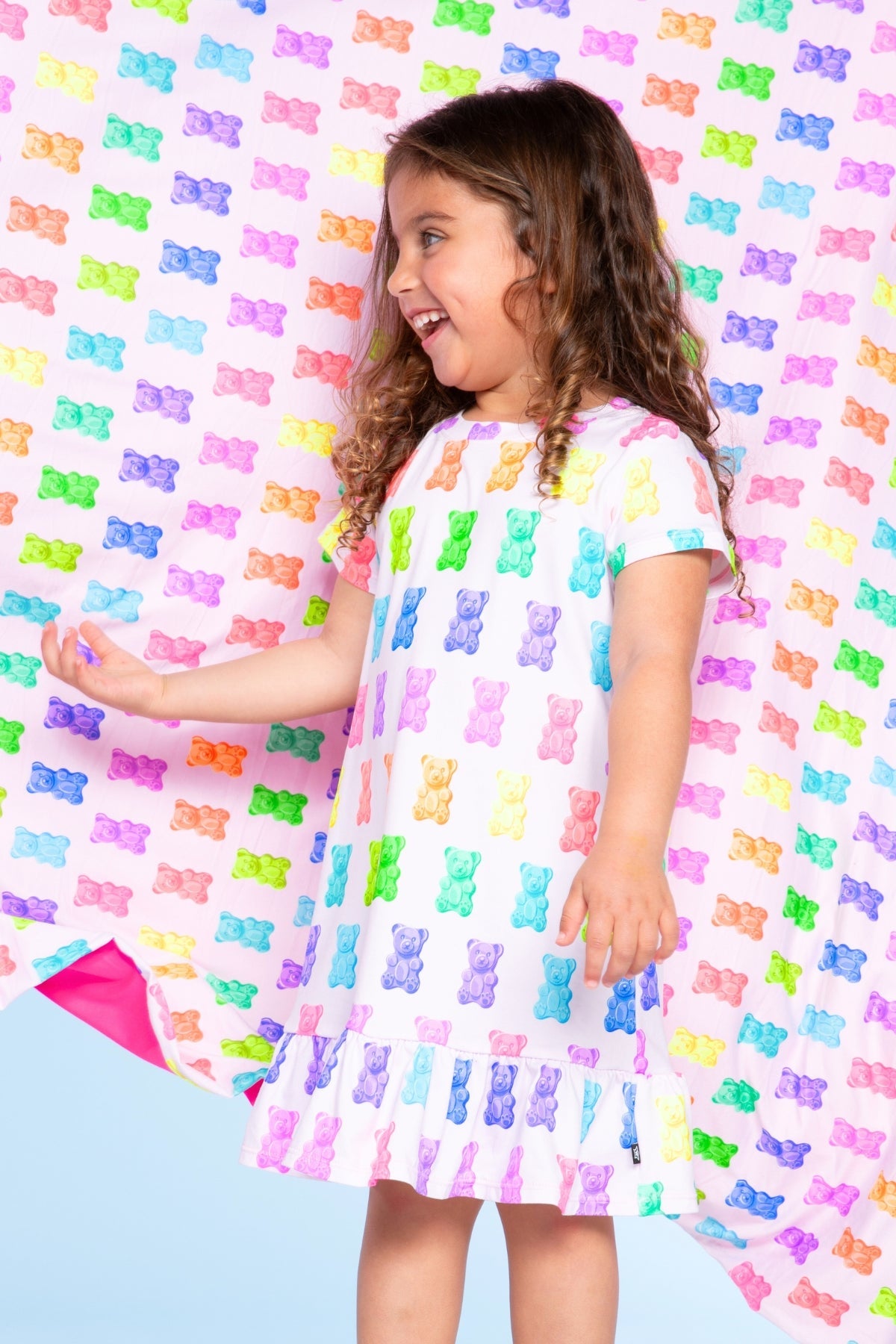 Simply Soft Short Sleeve Ruffle Lounge Dress - Lilac Rainbow Gummy Bear